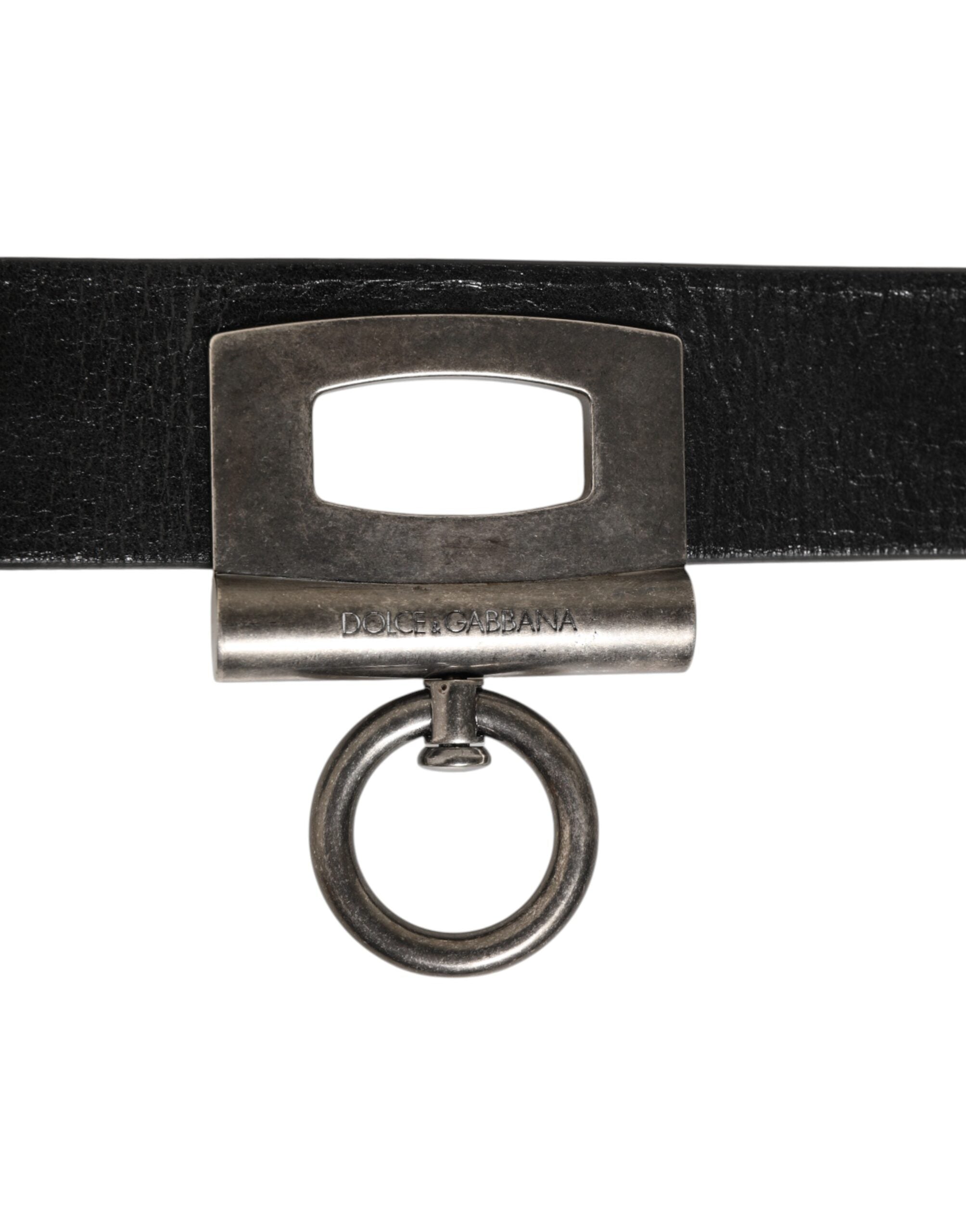 Dolce & Gabbana Black Leather Side Rings Brass Buckle Belt-4