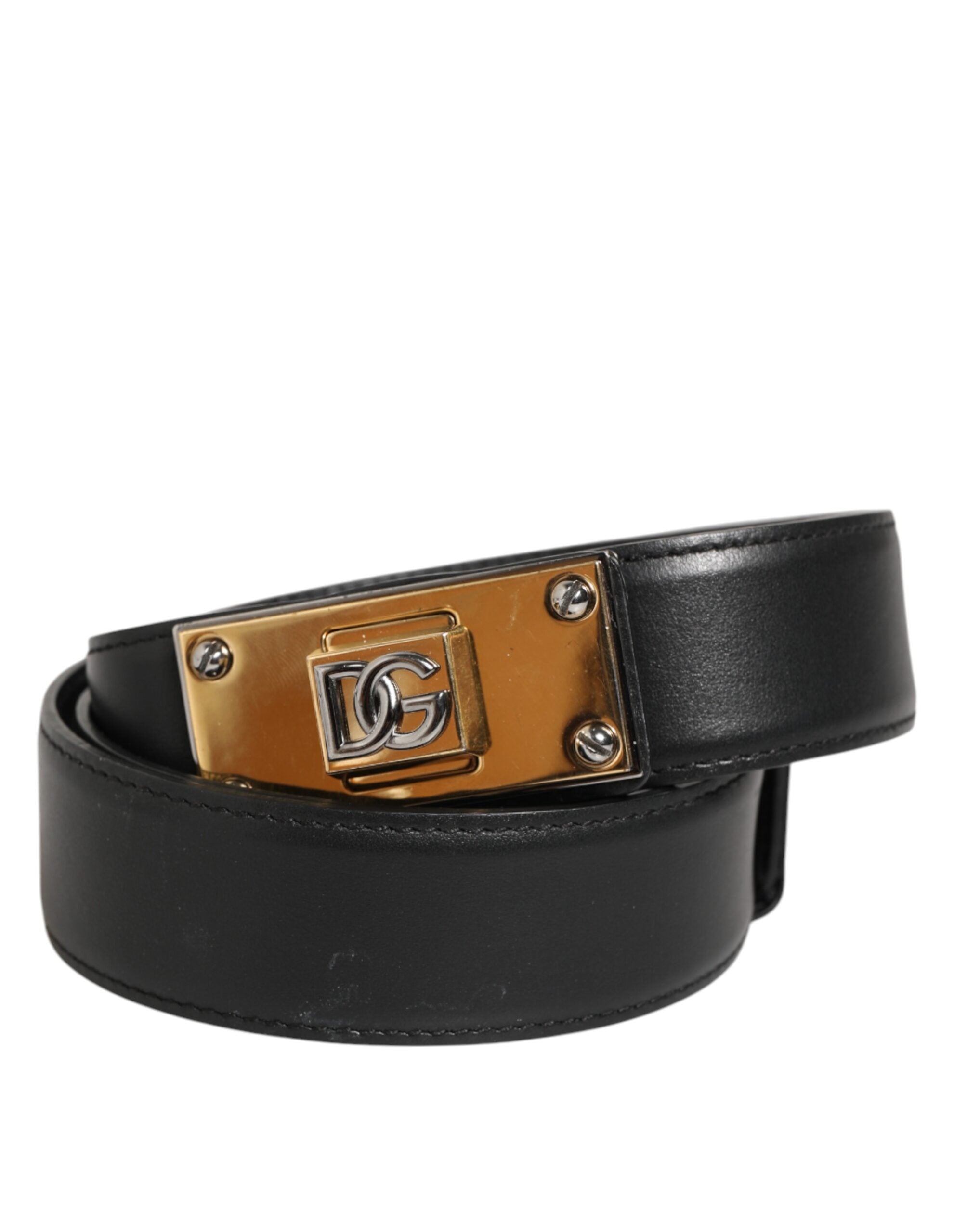 Dolce & Gabbana black leather belt with classic metal logo buckle-2
