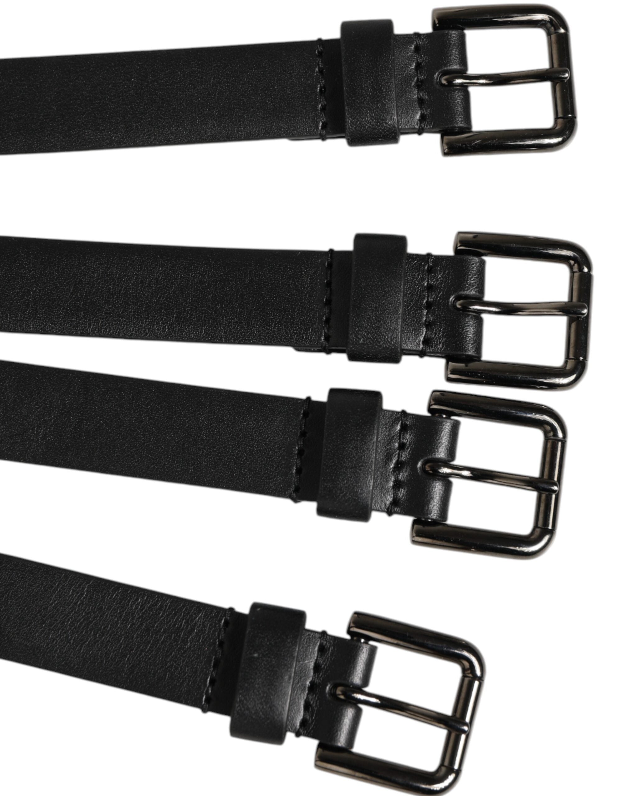 Dolce & Gabbana Schwarzer Leder-4-Riemen-Metall-Gürtel mit mehreren Schnallen-4