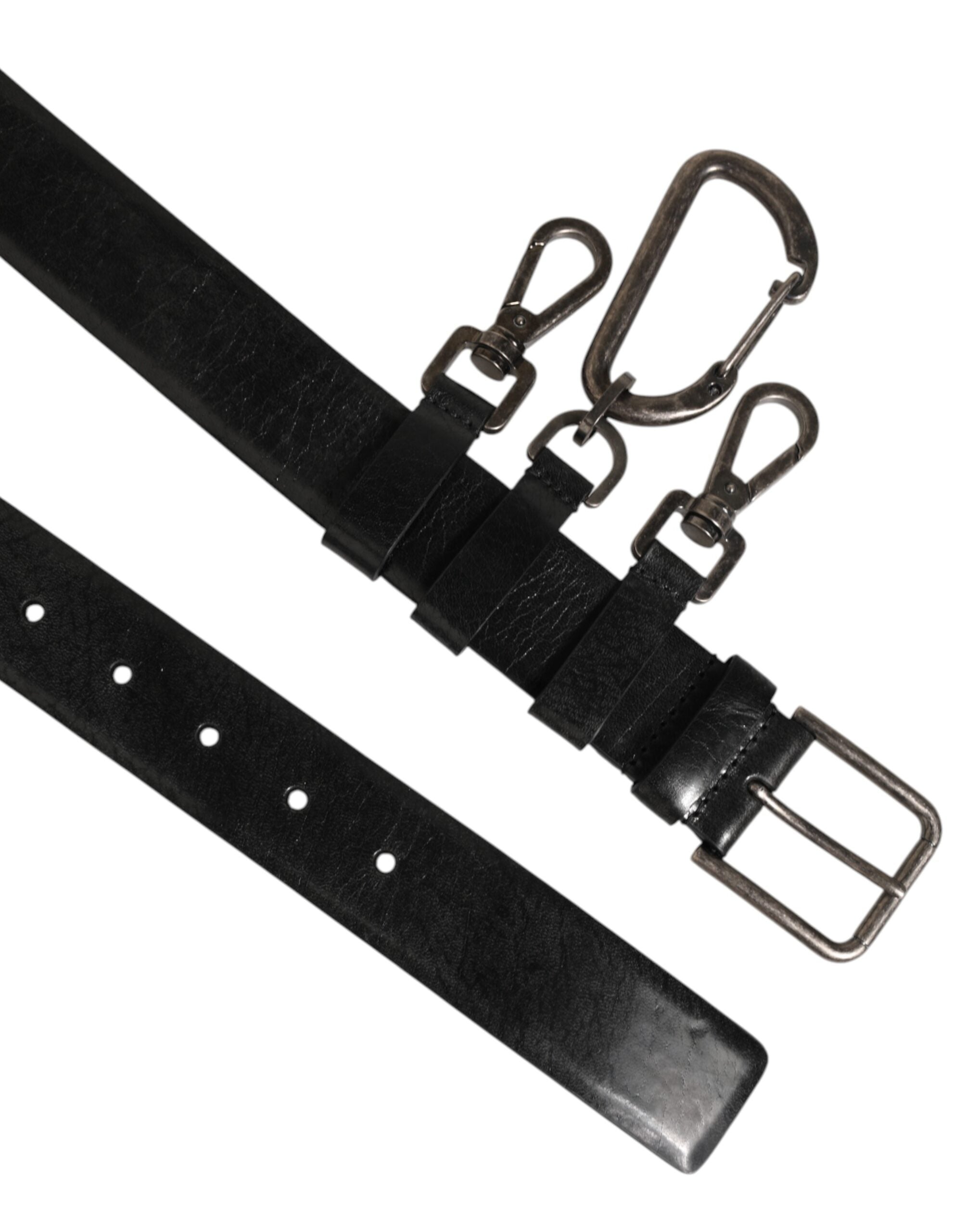 Dolce & Gabbana Black Keyring Clip Fasteners Buckle Belt-4