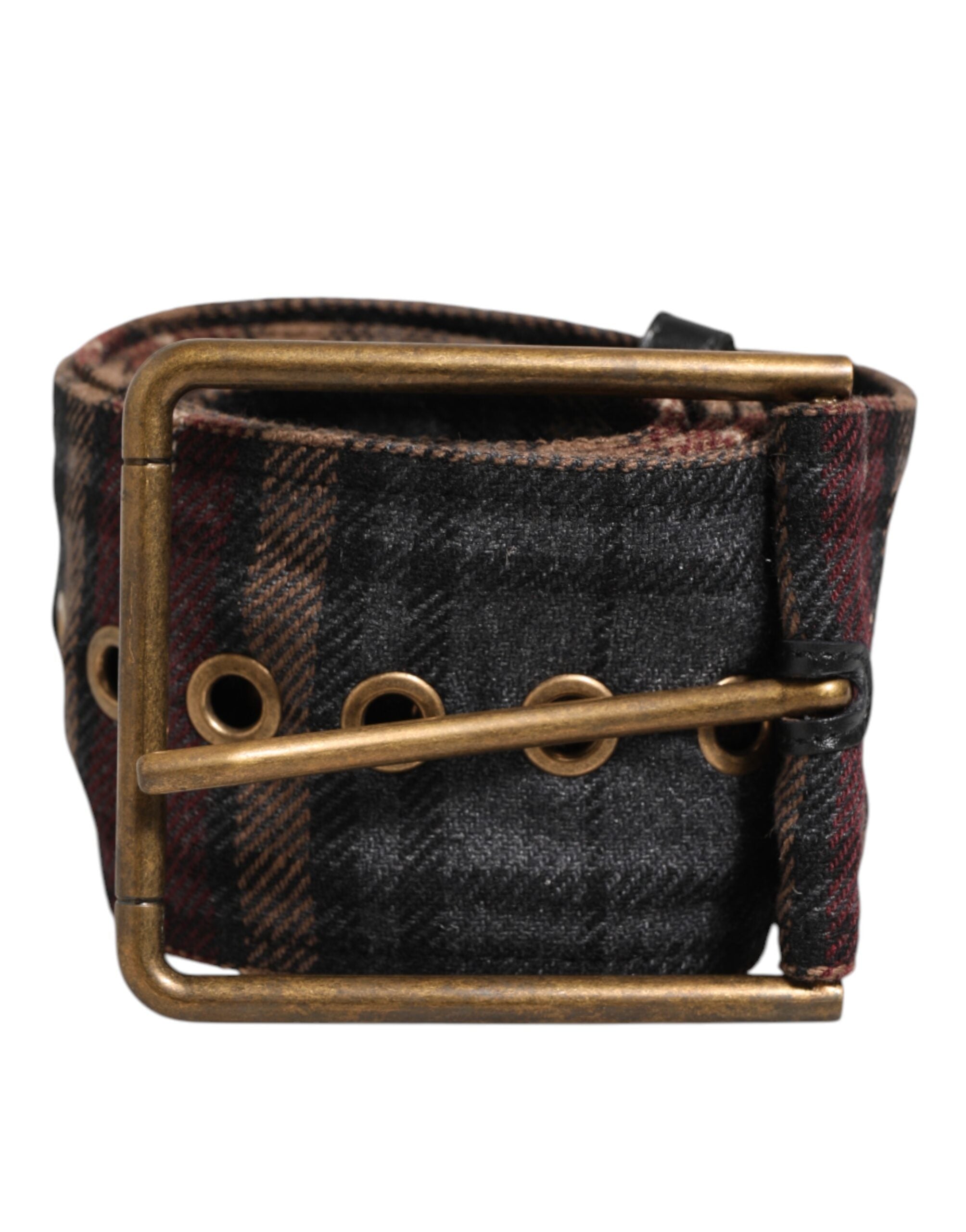 Dolce & Gabbana Plaid Fabric Logo Plate Brass Buckle Belt-2