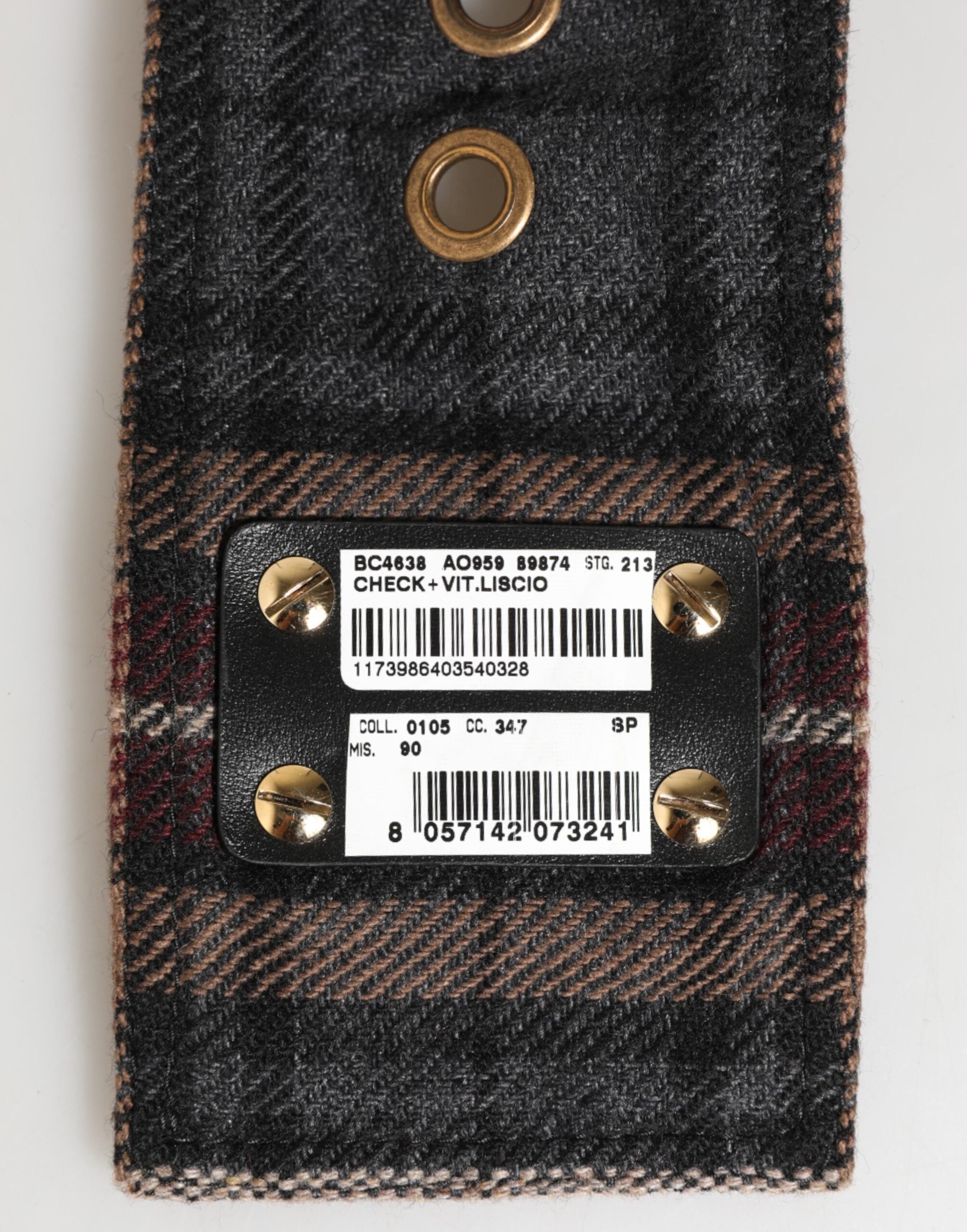 Dolce & Gabbana Plaid Fabric Logo Plate Brass Buckle Belt-3