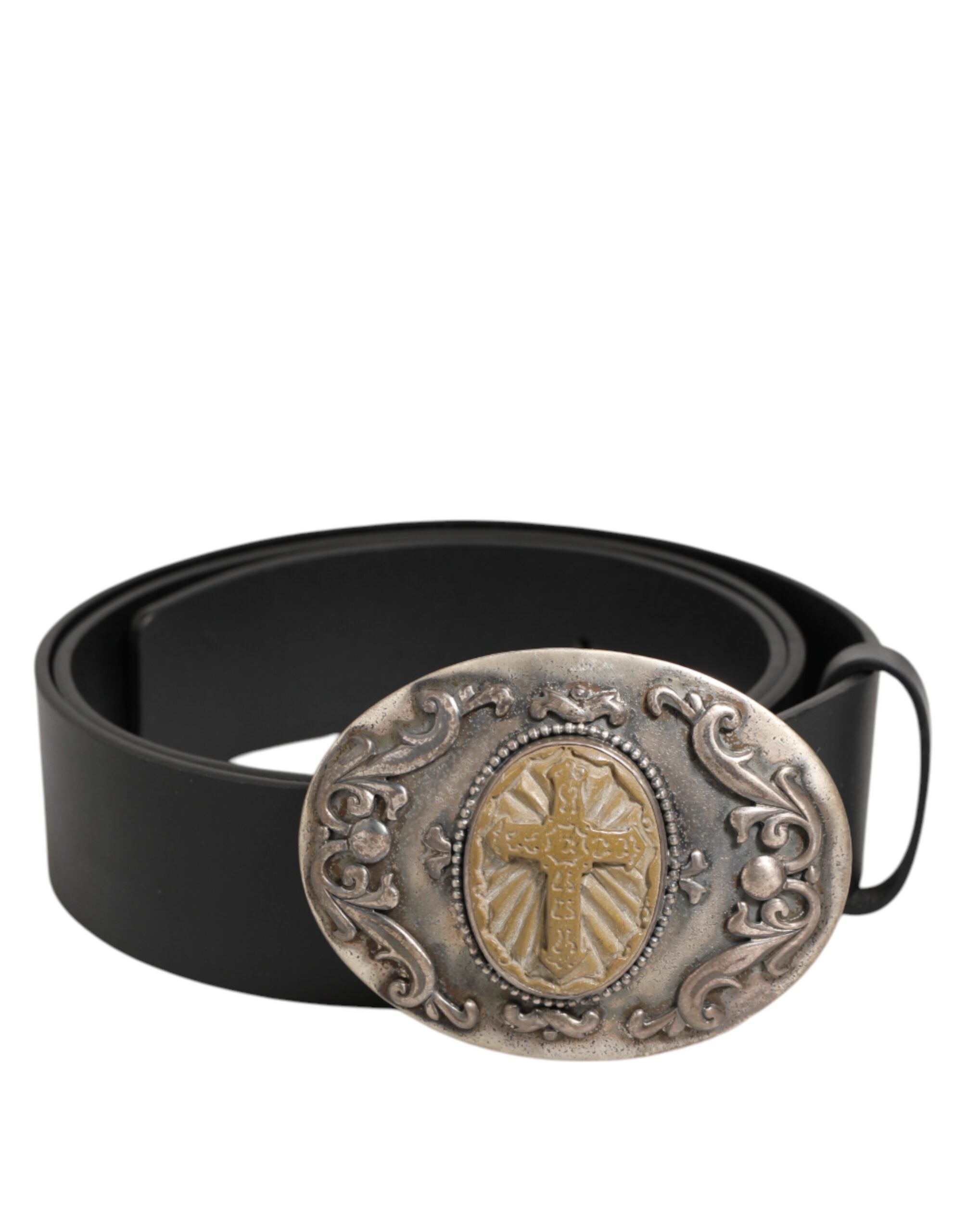 Dolce & Gabbana Black Leather Belt with Ornate Metal Buckle for Men-2