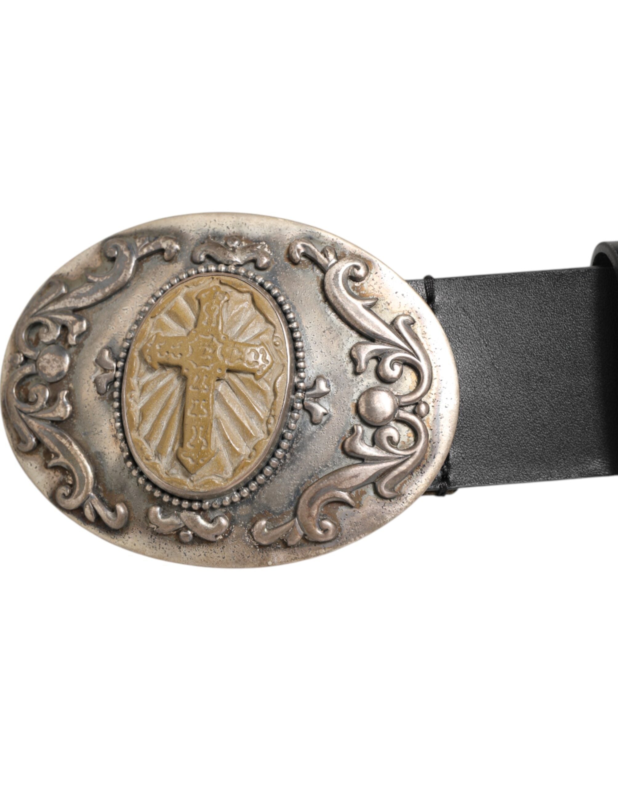 Dolce & Gabbana Black Leather Belt with Ornate Metal Buckle for Men-3