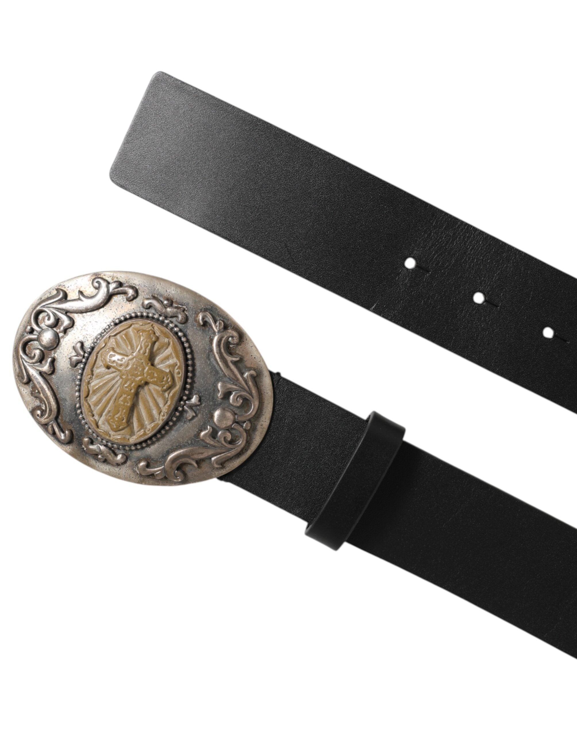 Dolce & Gabbana Black Leather Belt with Ornate Metal Buckle for Men-4