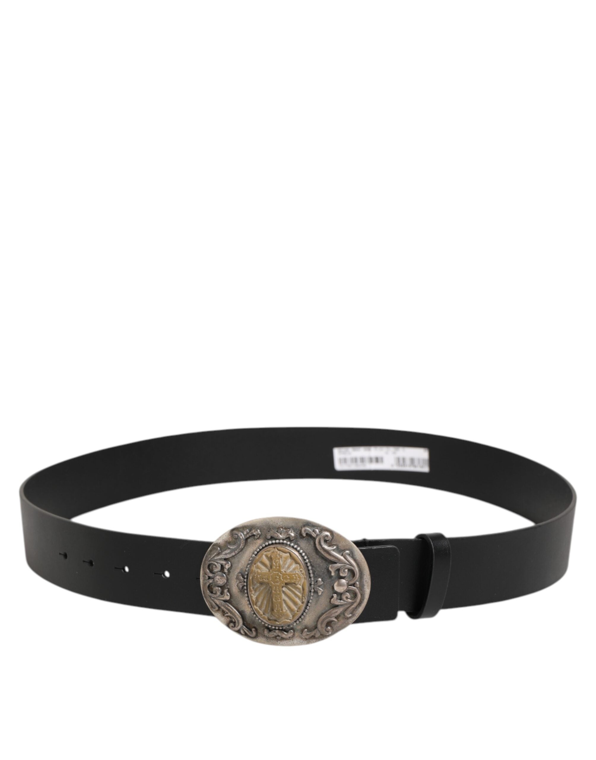 Dolce & Gabbana Black Leather Belt with Ornate Metal Buckle for Men-5