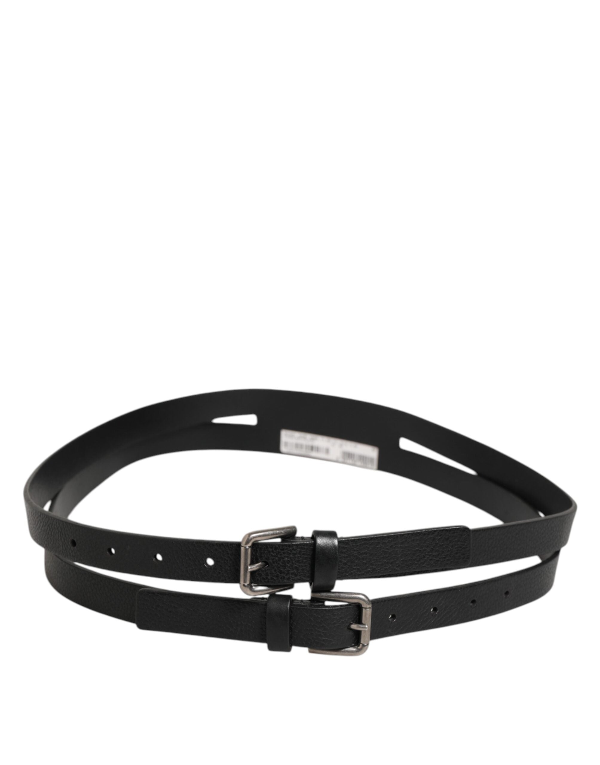 Cinturón de piel de doble tira negro con hebilla dorada de Dolce & Gabbana-4