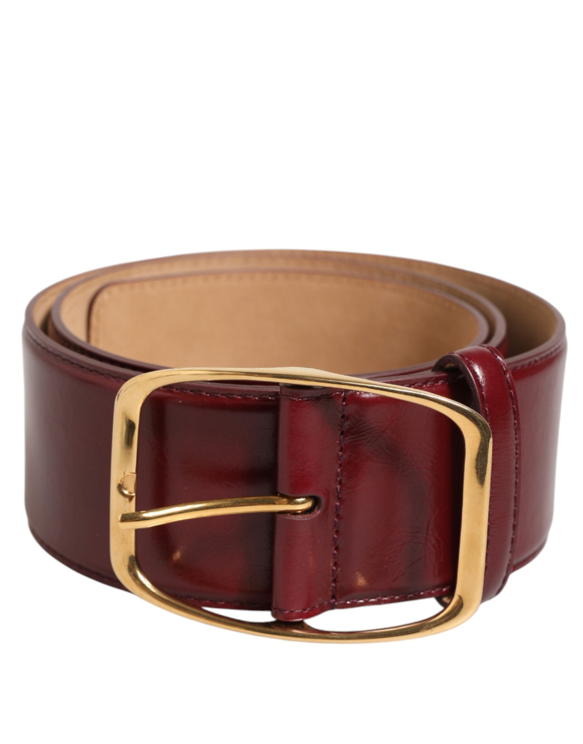 Cinturón Dolce & Gabbana de piel burdeos con hebilla de metal dorado para mujer-2