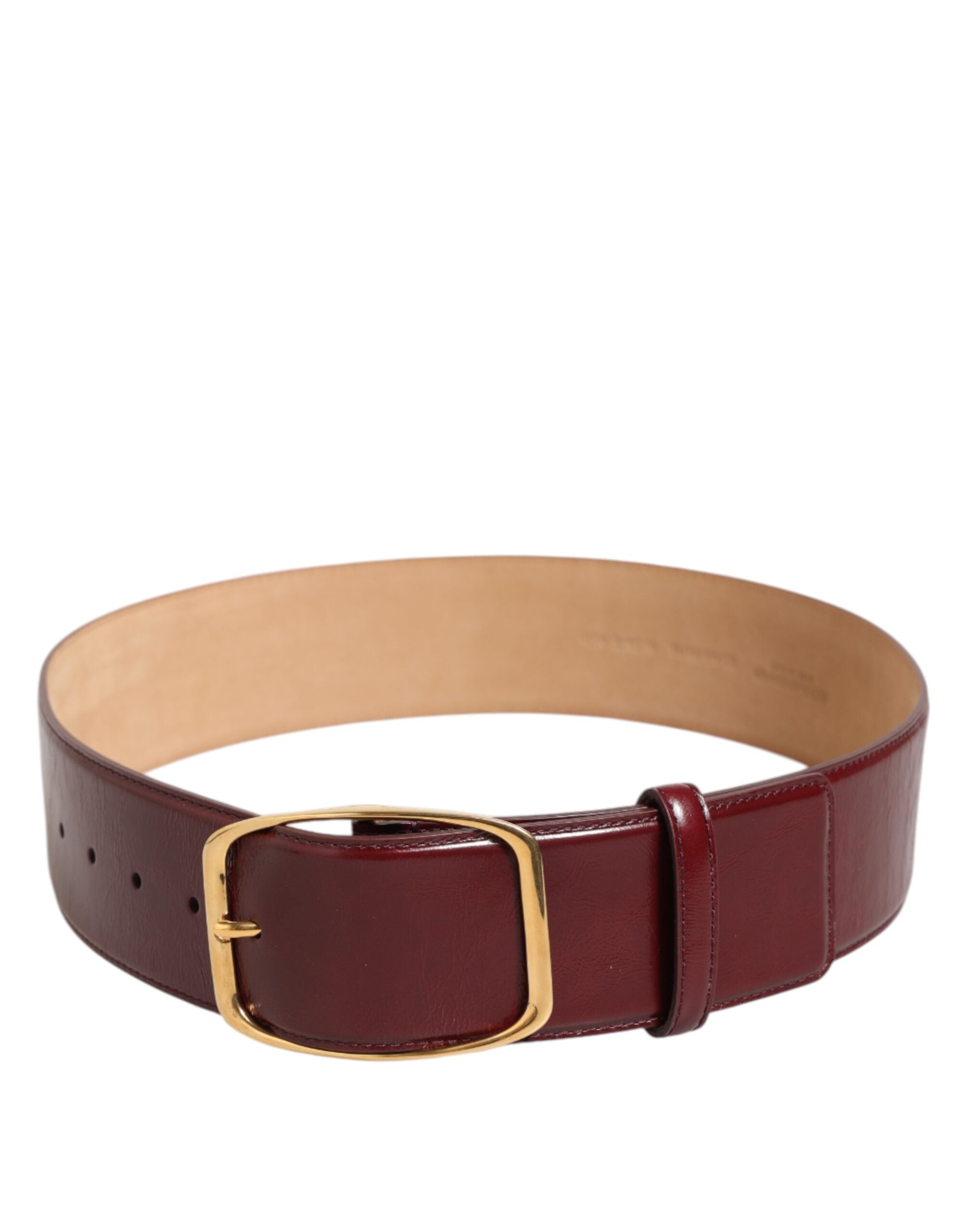 Cinturón Dolce & Gabbana de piel burdeos con hebilla de metal dorado para mujer-5