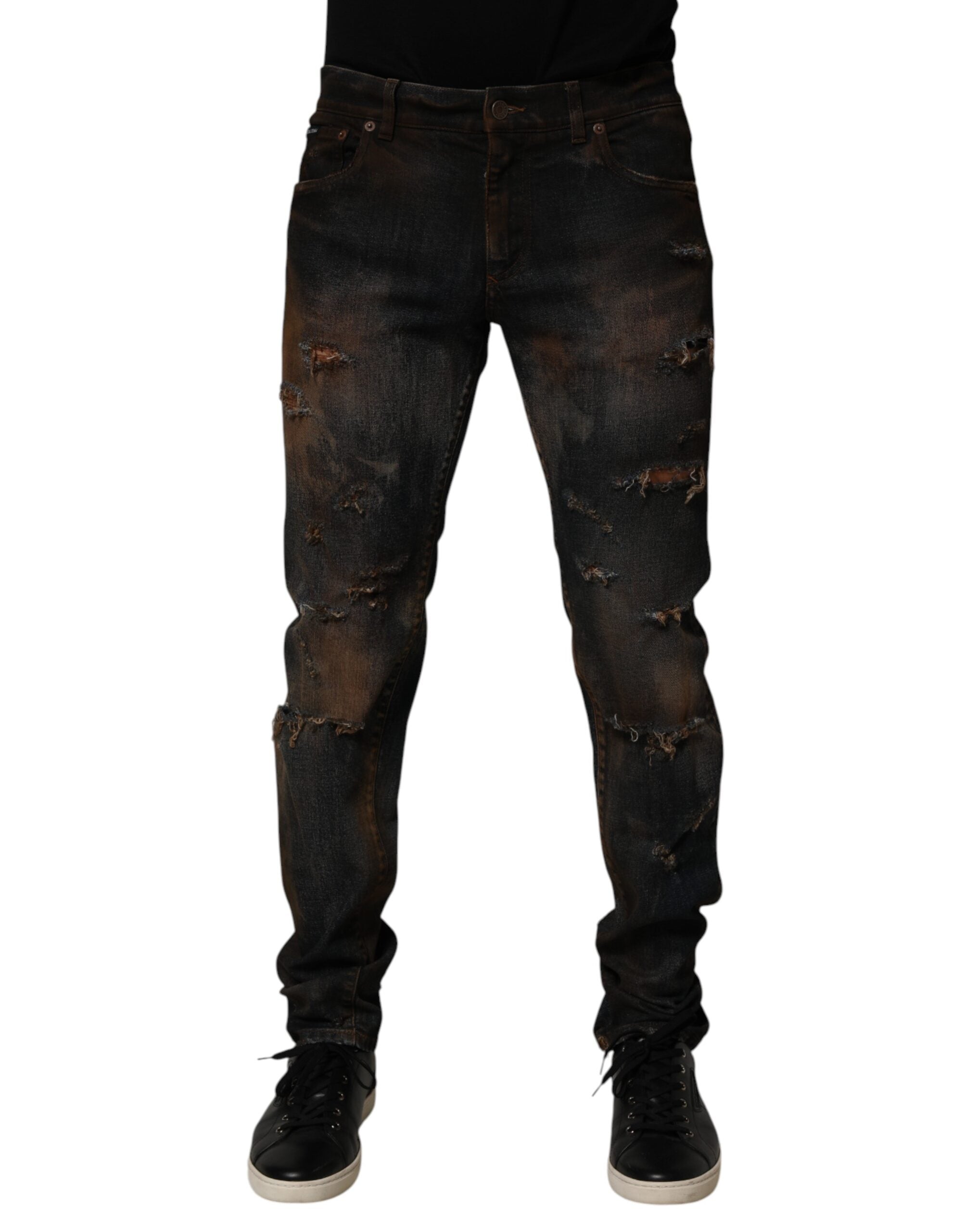 Dolce & Gabbana Black Cotton Skinny Tattered Men's Denim Jeans-2