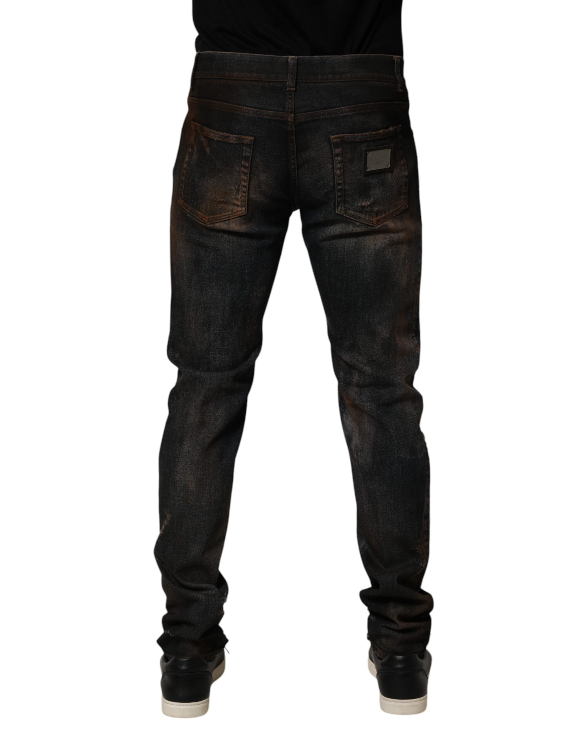 Dolce & Gabbana Black Cotton Skinny Tattered Men's Denim Jeans-4
