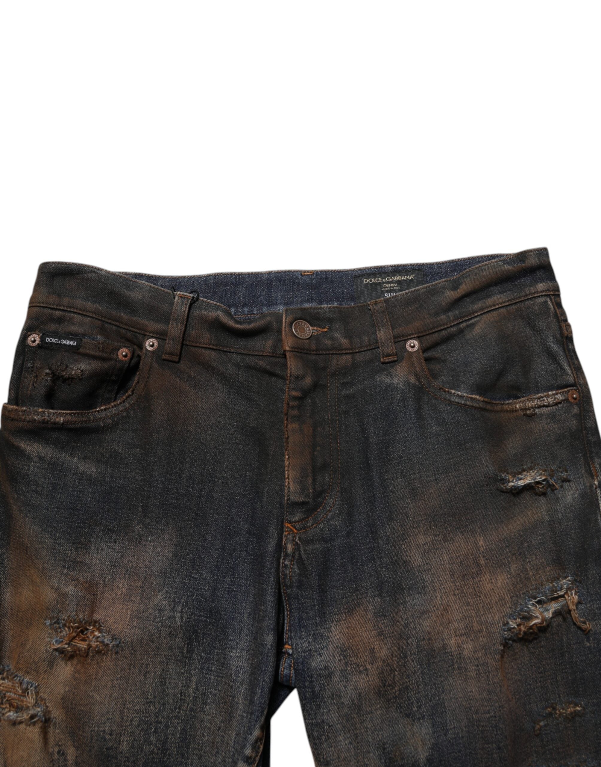 Dolce & Gabbana Black Cotton Skinny Tattered Men's Denim Jeans-5