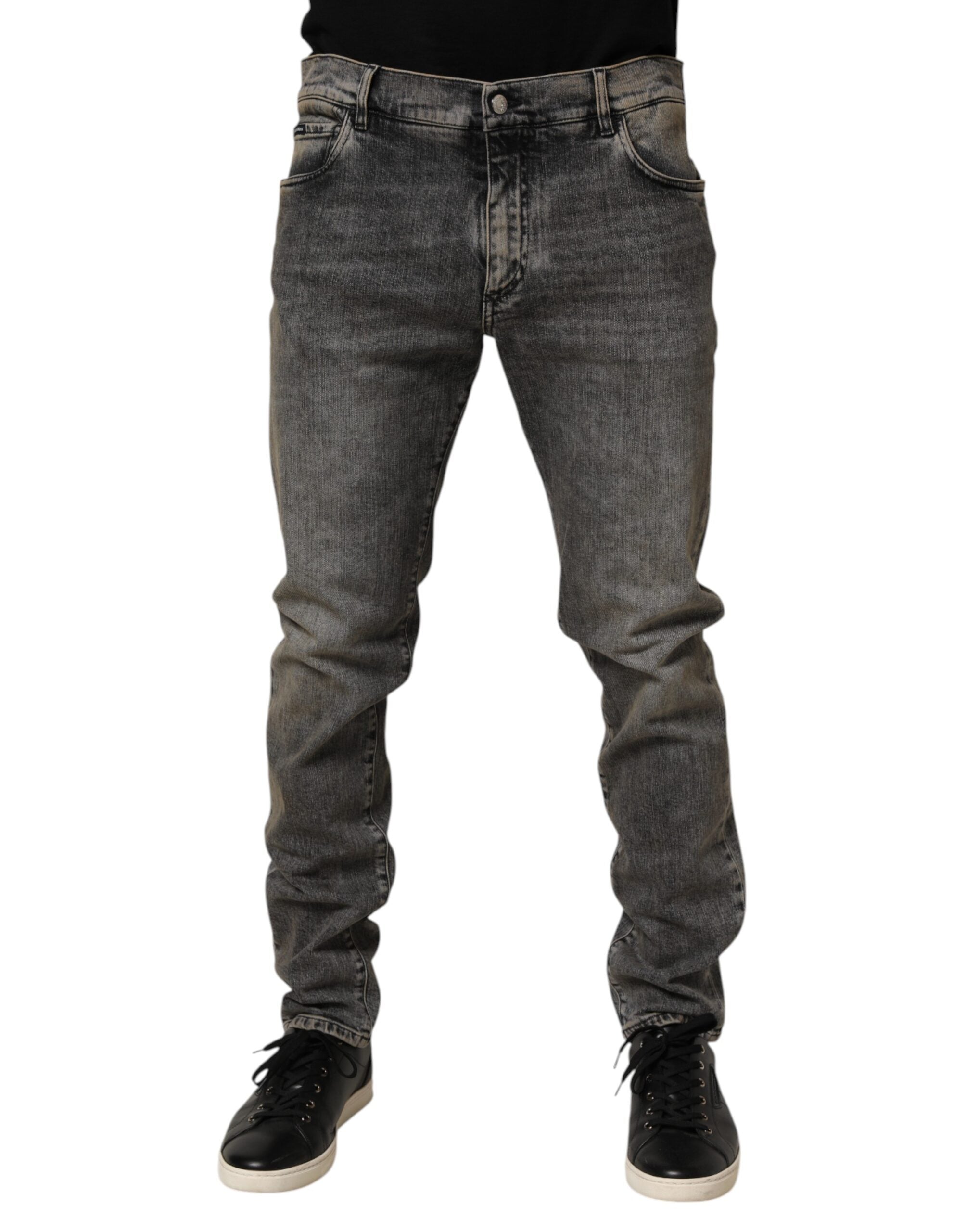 Vaqueros ajustados de algodón elástico gris Dolce & Gabbana para hombre-1