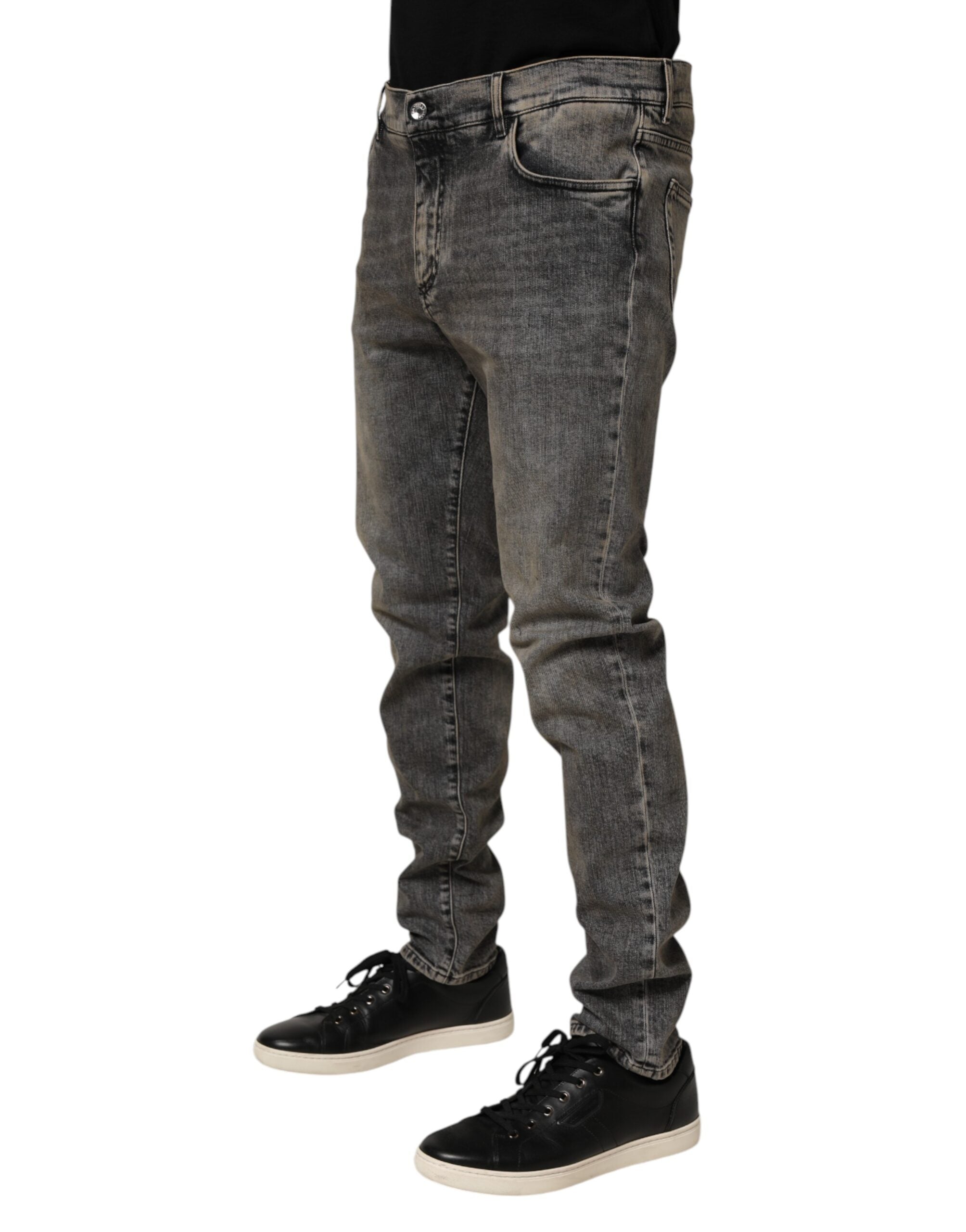 Vaqueros ajustados de algodón elástico gris Dolce & Gabbana para hombre-3
