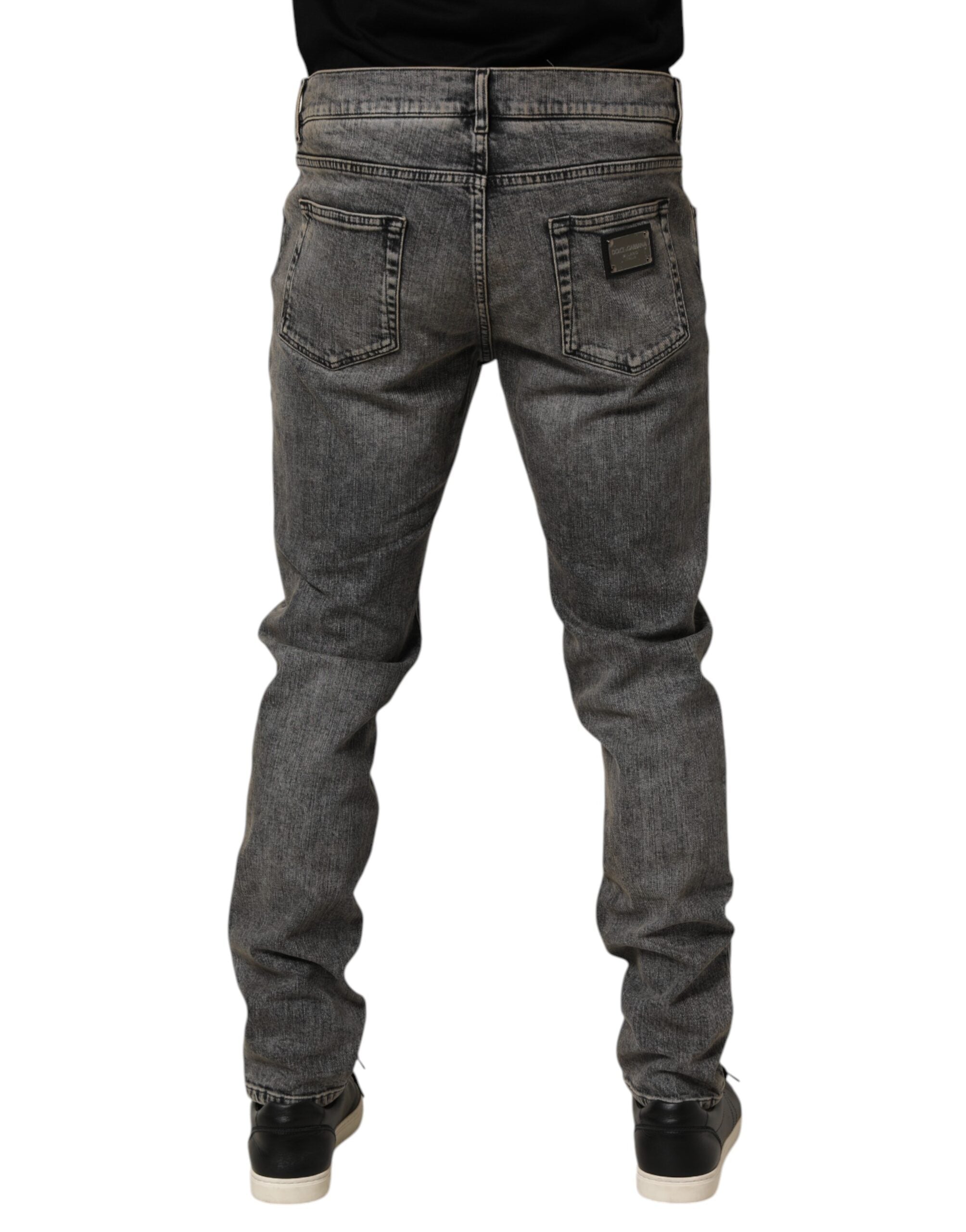 Vaqueros ajustados de algodón elástico gris Dolce & Gabbana para hombre-4