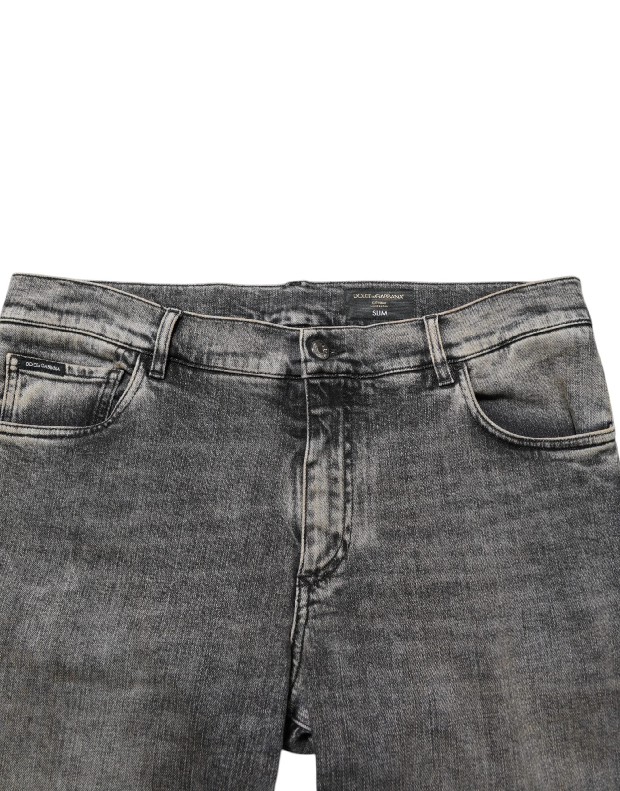 Vaqueros ajustados de algodón elástico gris Dolce & Gabbana para hombre-5