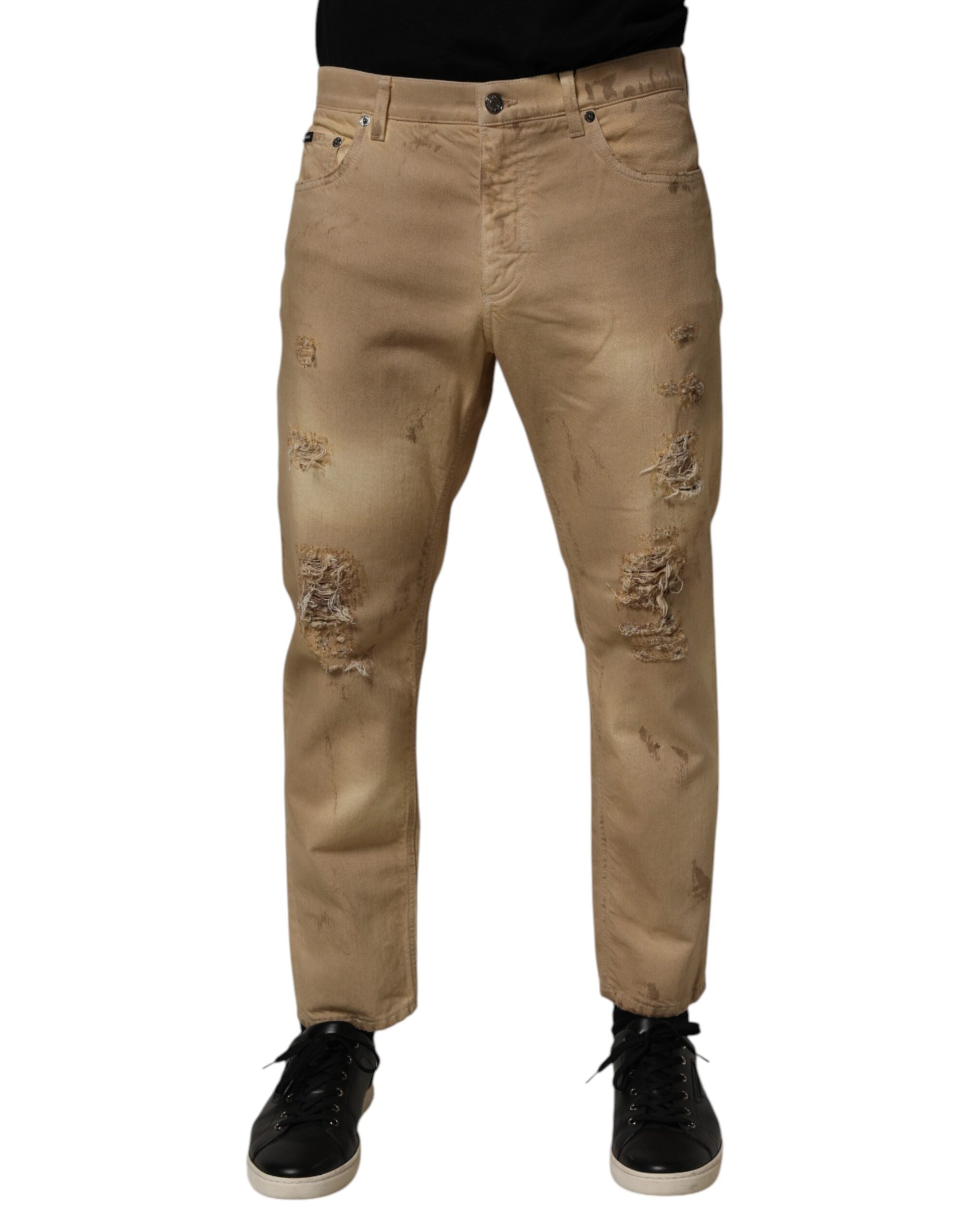 Vaqueros de mezclilla holgados de algodón beige de Dolce & Gabbana para hombre-1
