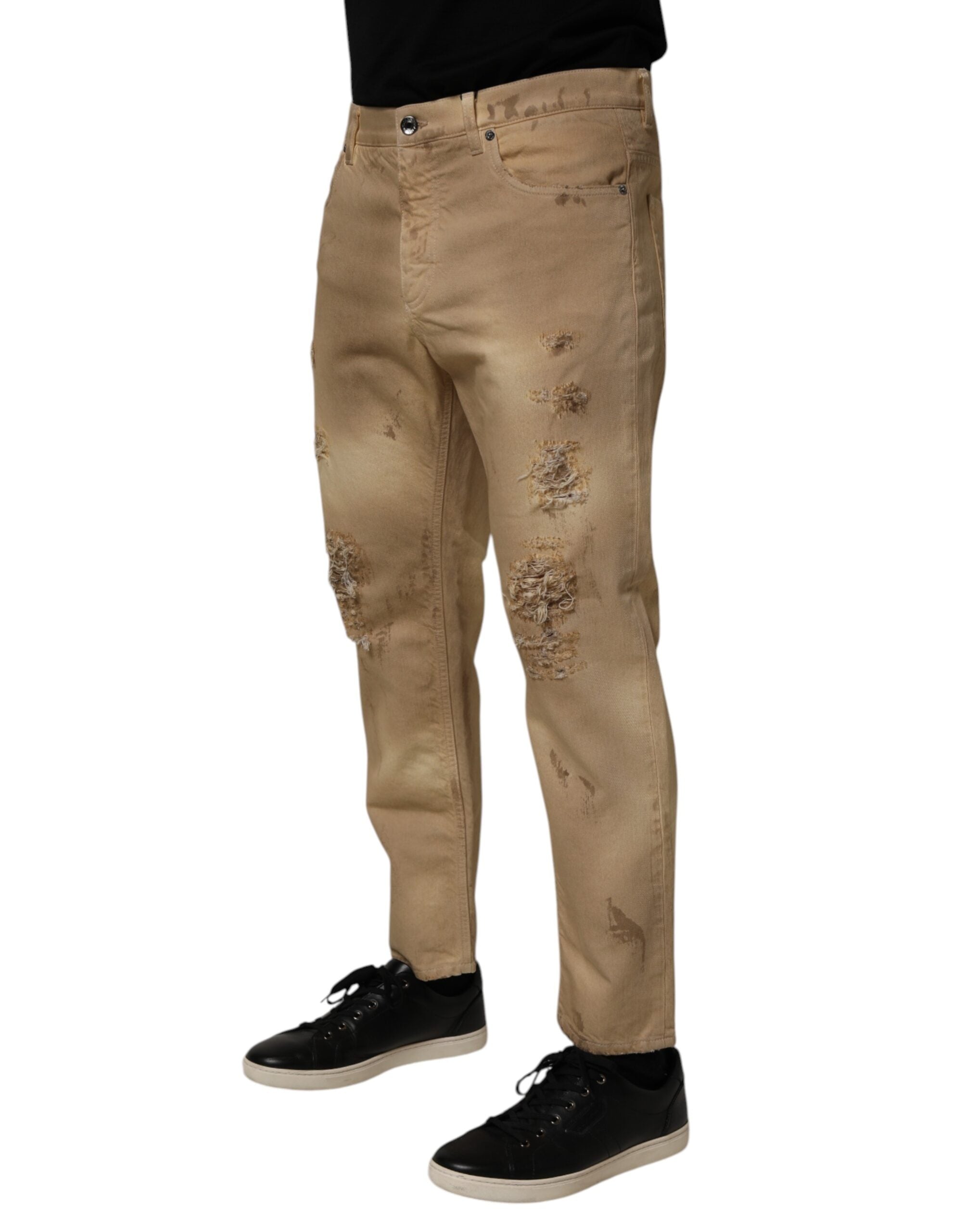 Vaqueros de mezclilla holgados de algodón beige de Dolce & Gabbana para hombre-3