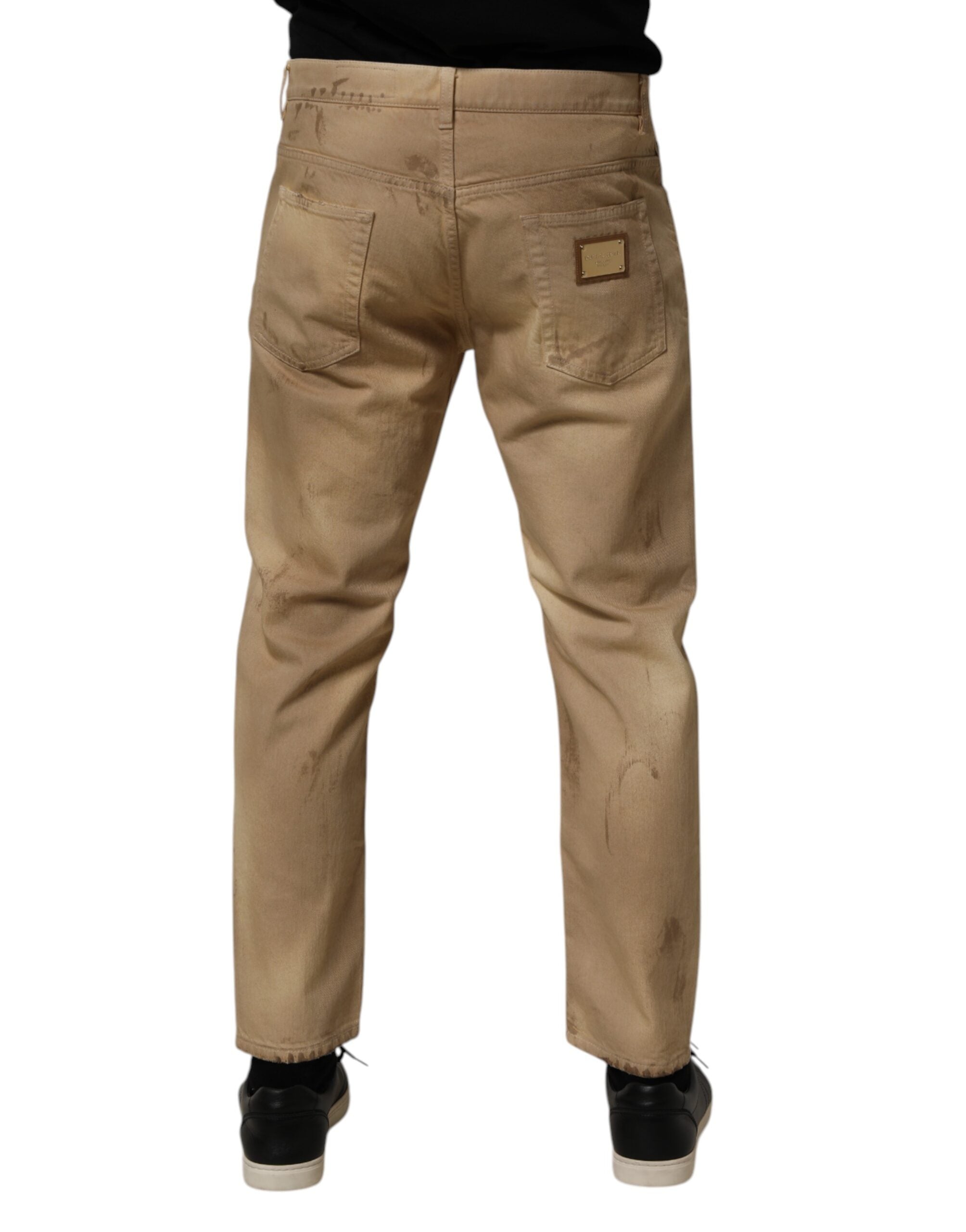 Vaqueros de mezclilla holgados de algodón beige de Dolce & Gabbana para hombre-4