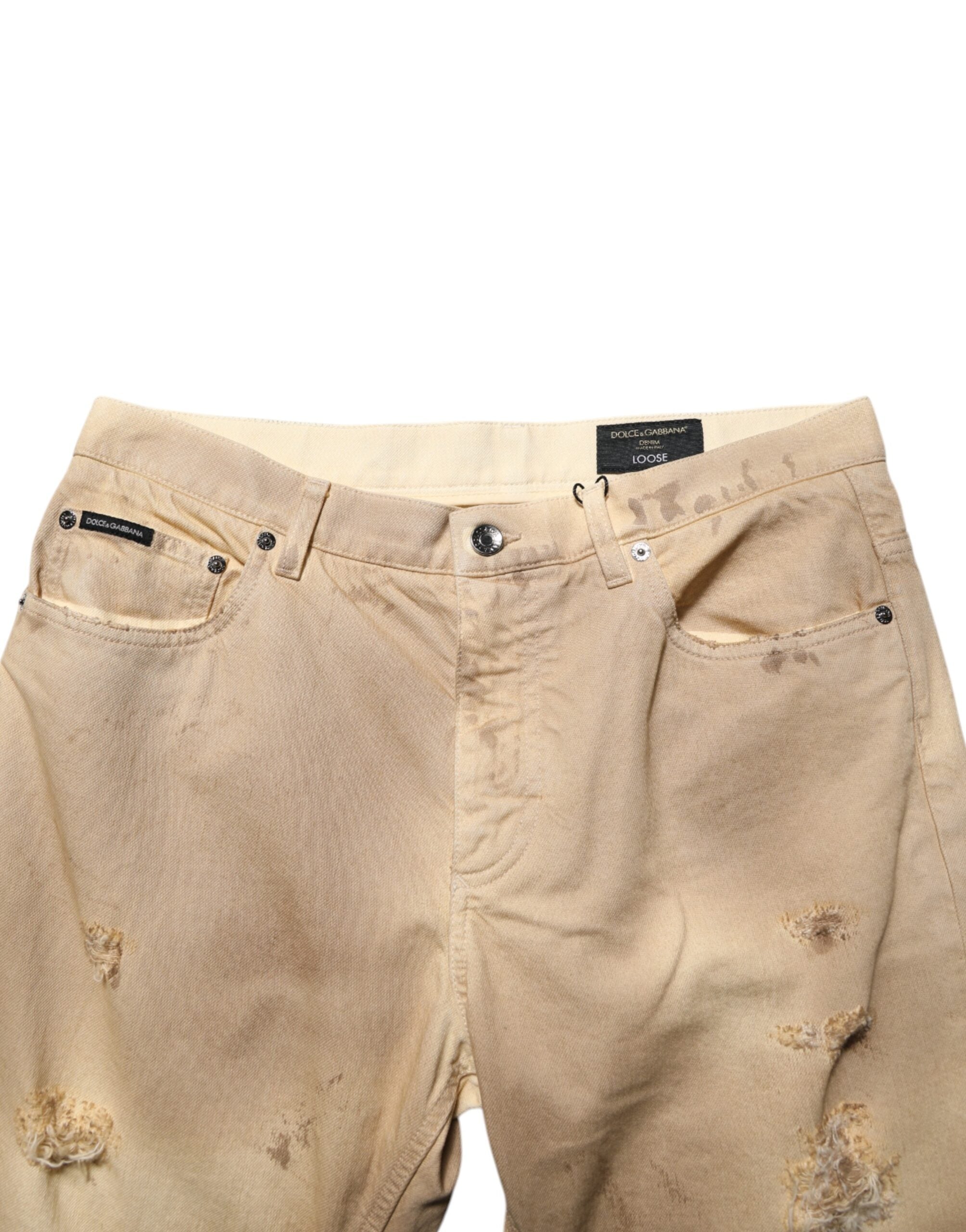 Vaqueros de mezclilla holgados de algodón beige de Dolce & Gabbana para hombre-5