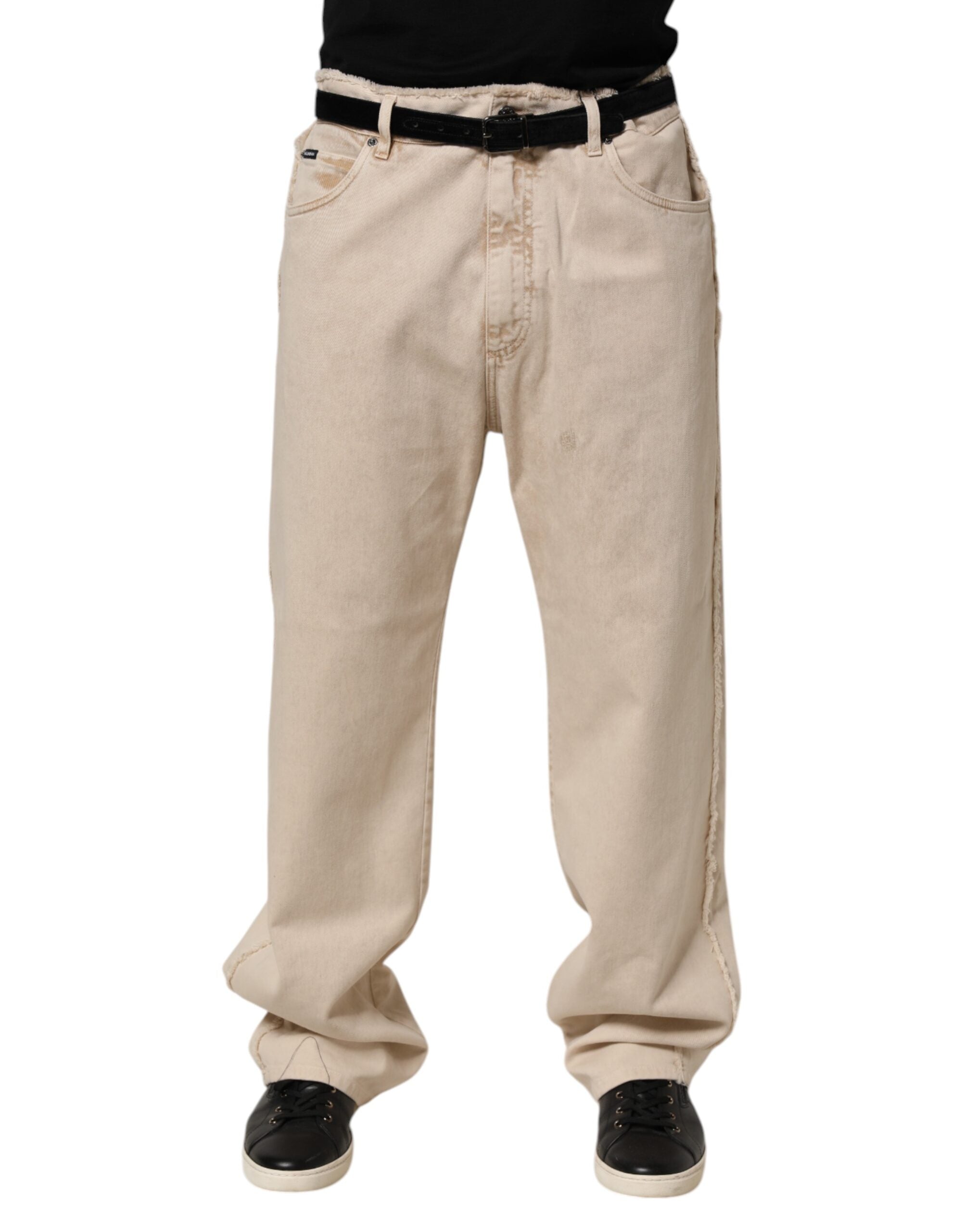 Dolce & Gabbana Beige Cotton Straight Denim Trousers-1