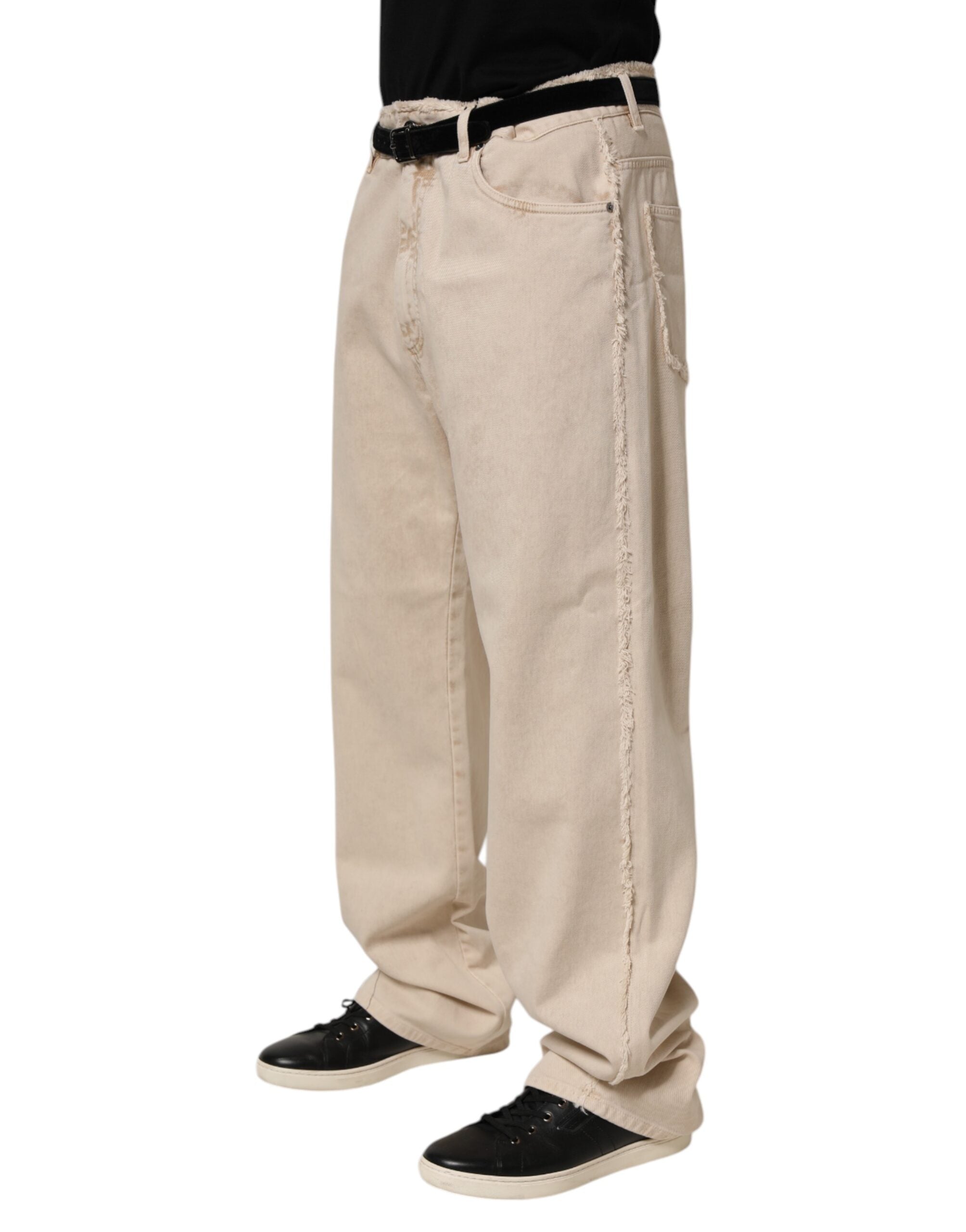 Dolce & Gabbana Beige Cotton Straight Denim Trousers-3