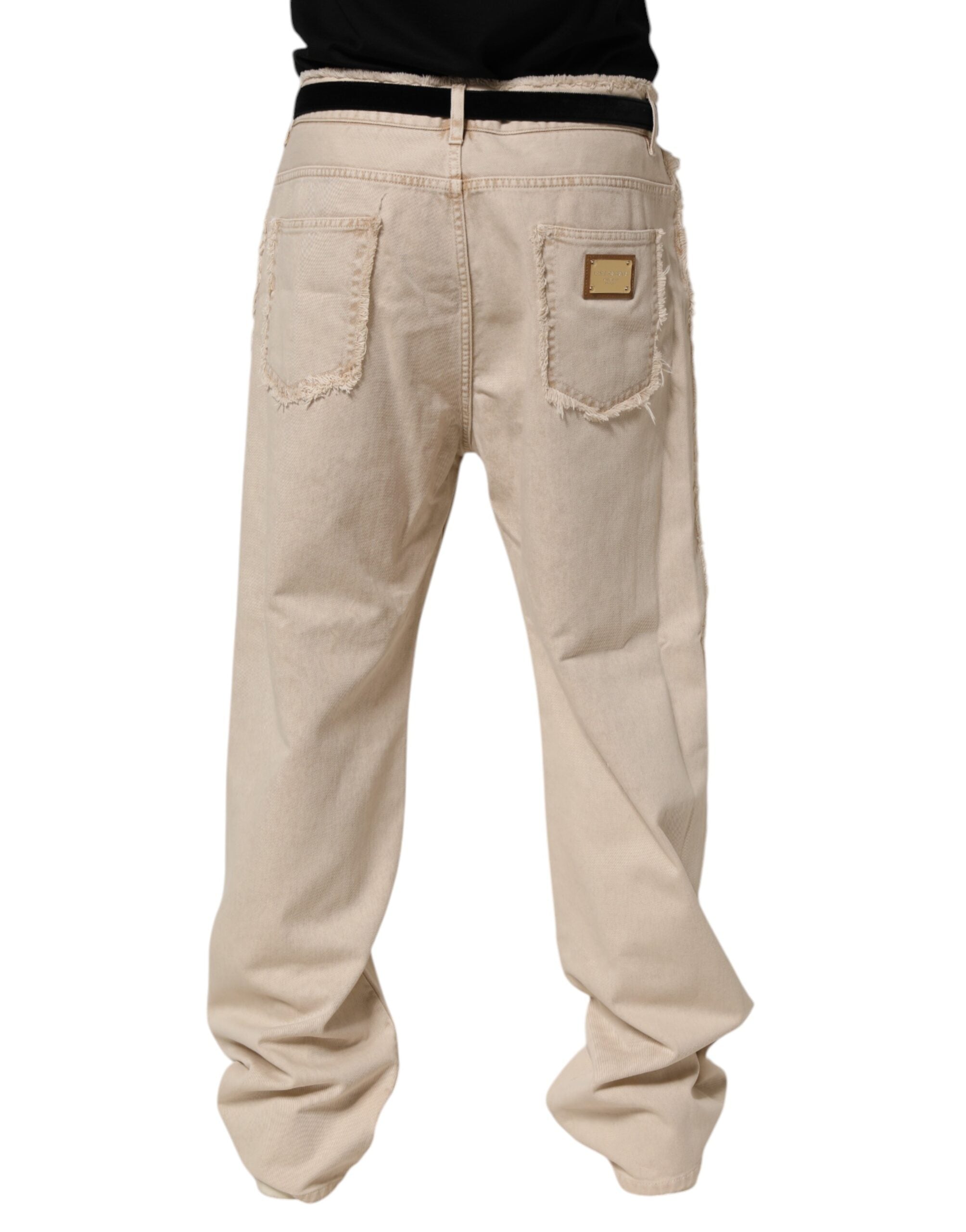 Dolce & Gabbana Beige Cotton Straight Denim Trousers-4