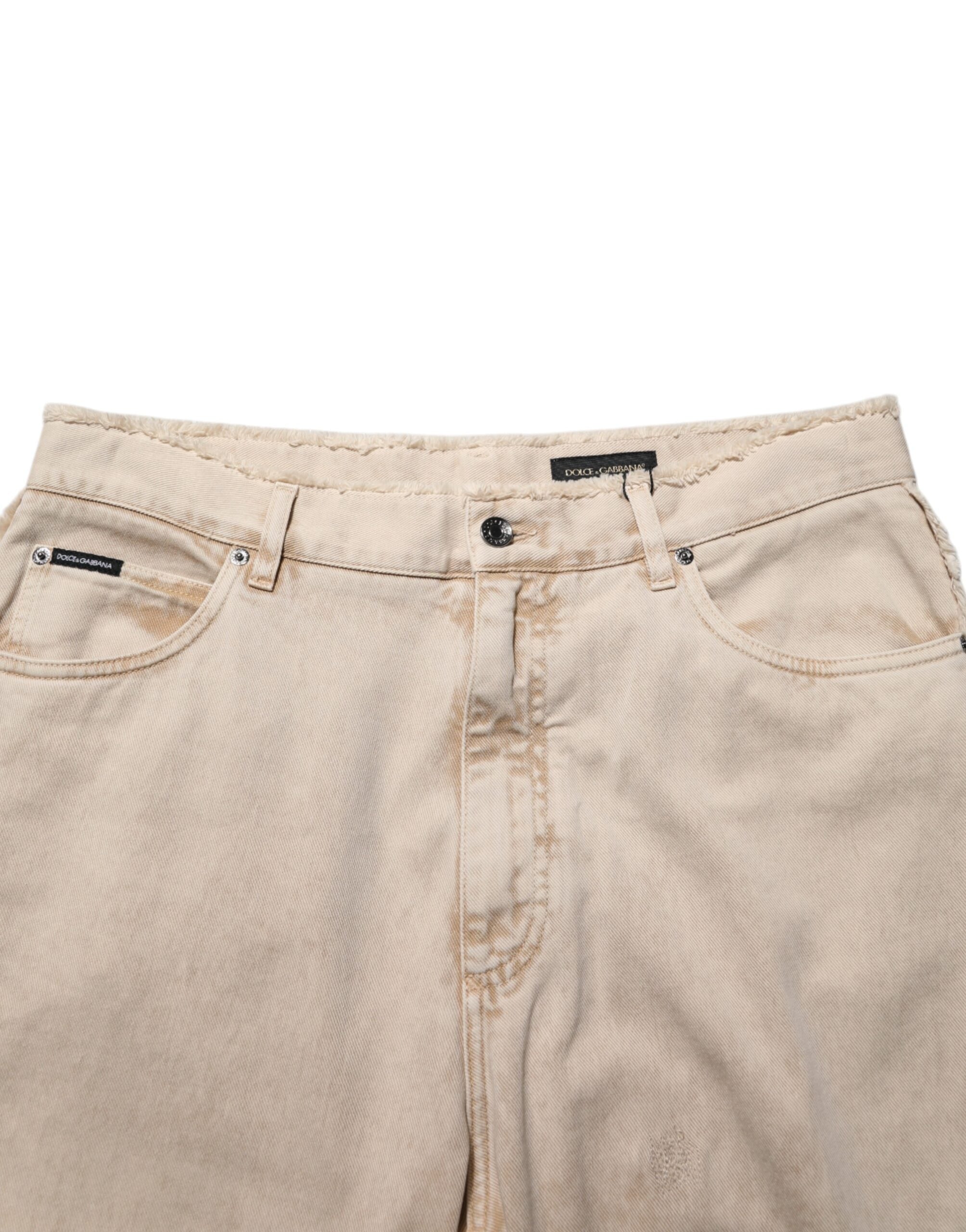 Dolce & Gabbana Beige Cotton Straight Denim Trousers-5