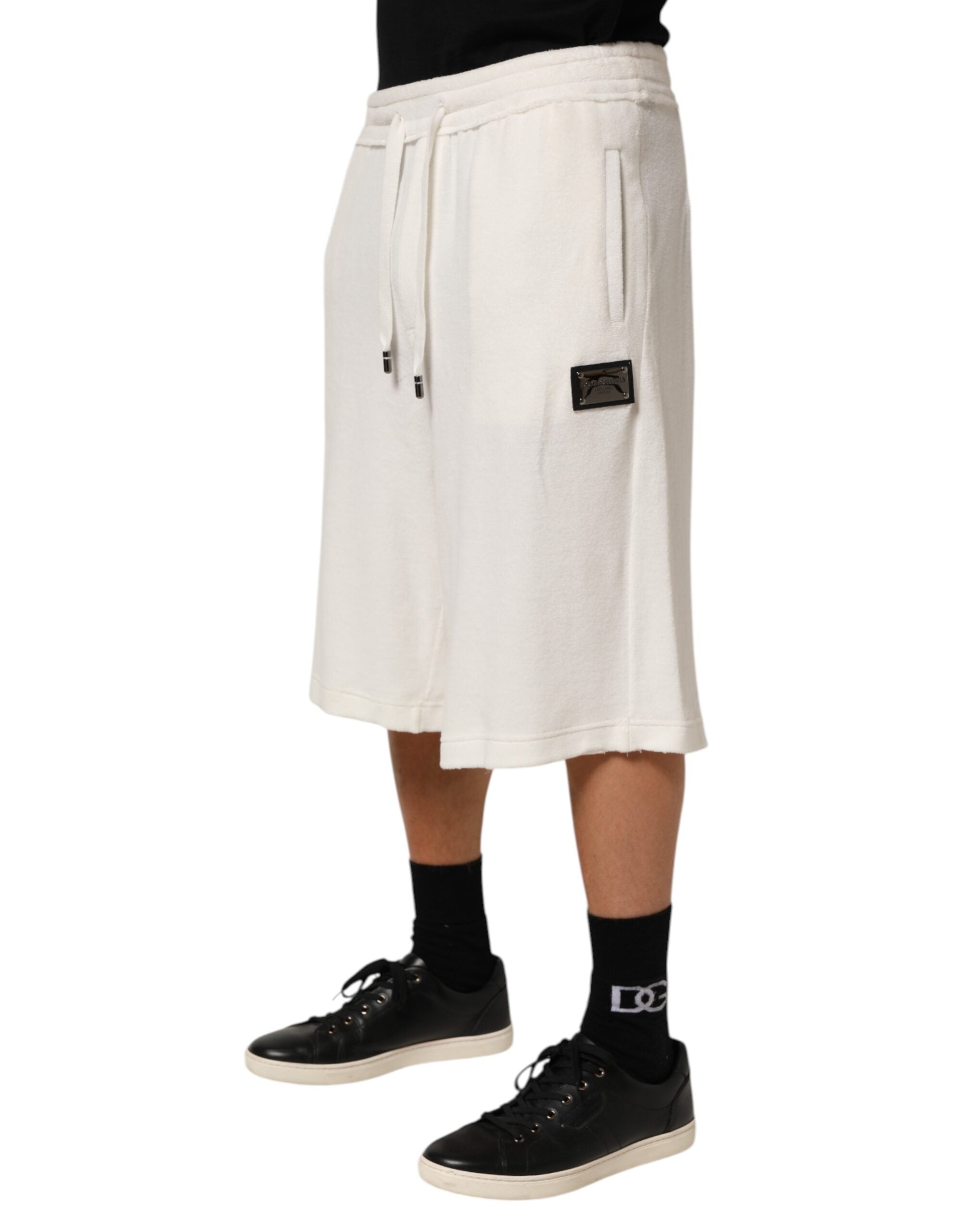 Dolce & Gabbana Weiße Baumwolle Logo Plaque Männer Bermuda Shorts-3