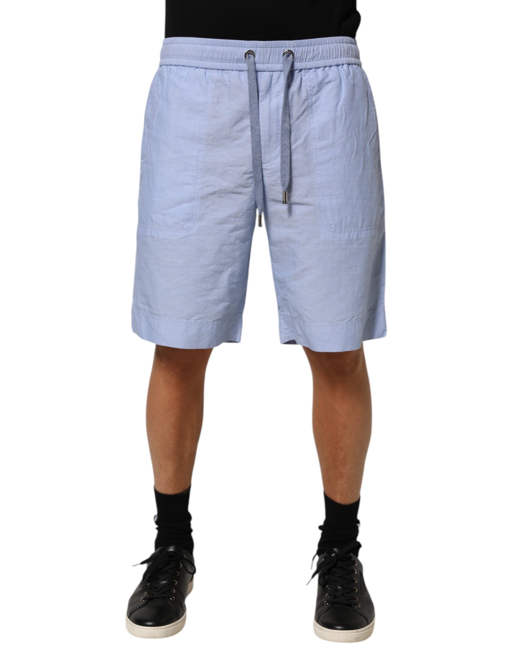 Dolce & Gabbana Hellblaue Leinen Bermudashorts für Männer mit mittlerer Taille-1
