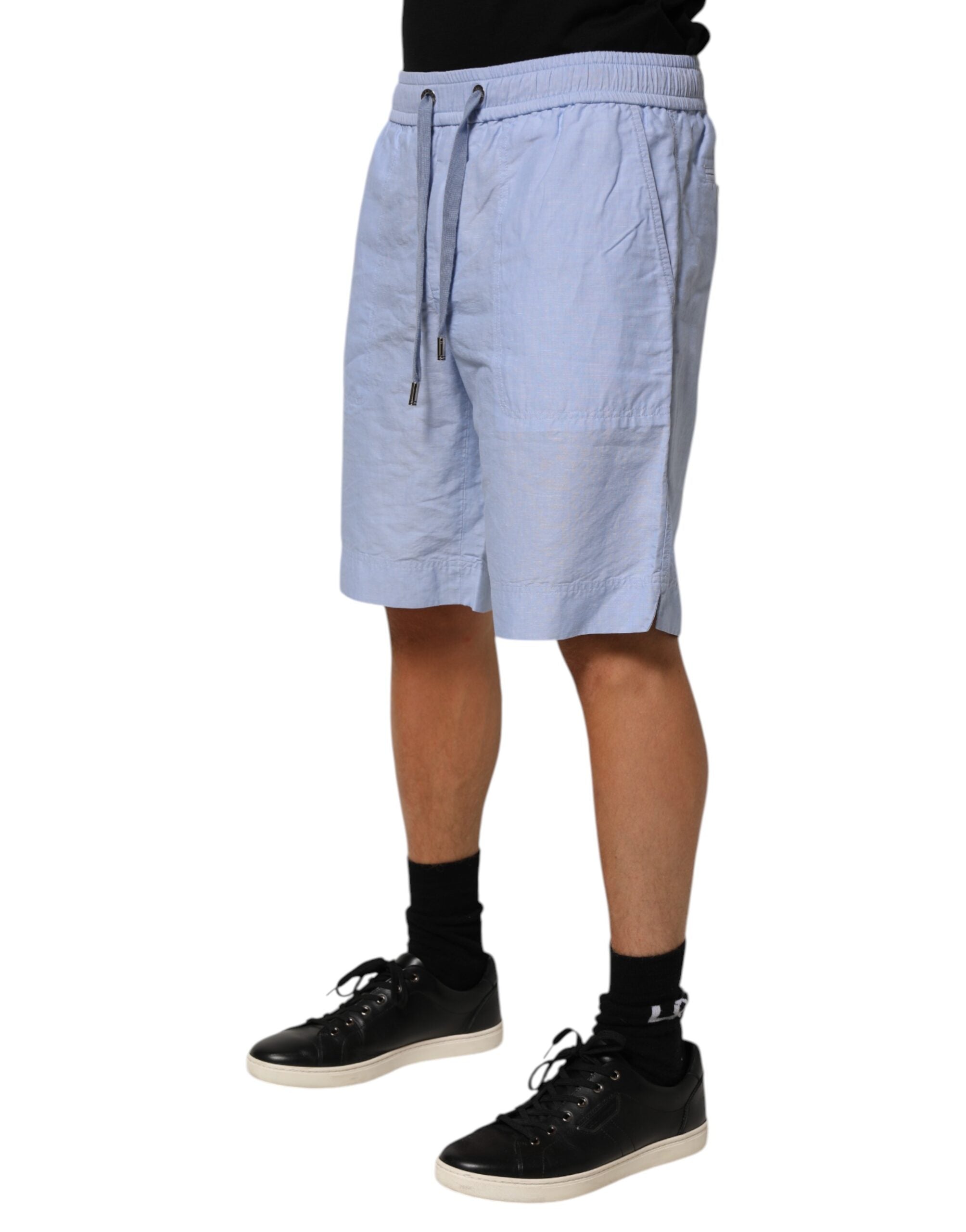 Dolce & Gabbana Hellblaue Leinen Bermudashorts für Männer mit mittlerer Taille-3