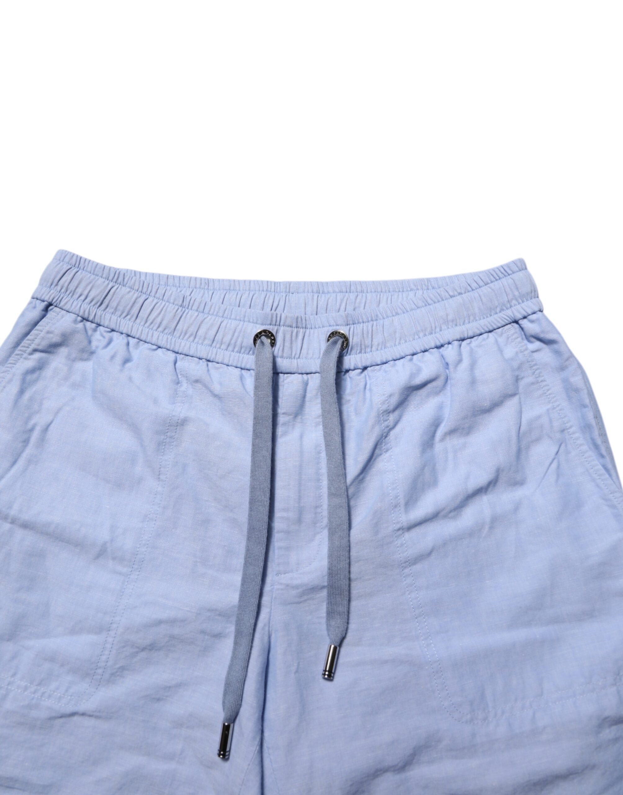 Dolce & Gabbana Hellblaue Leinen Bermudashorts für Männer mit mittlerer Taille-5