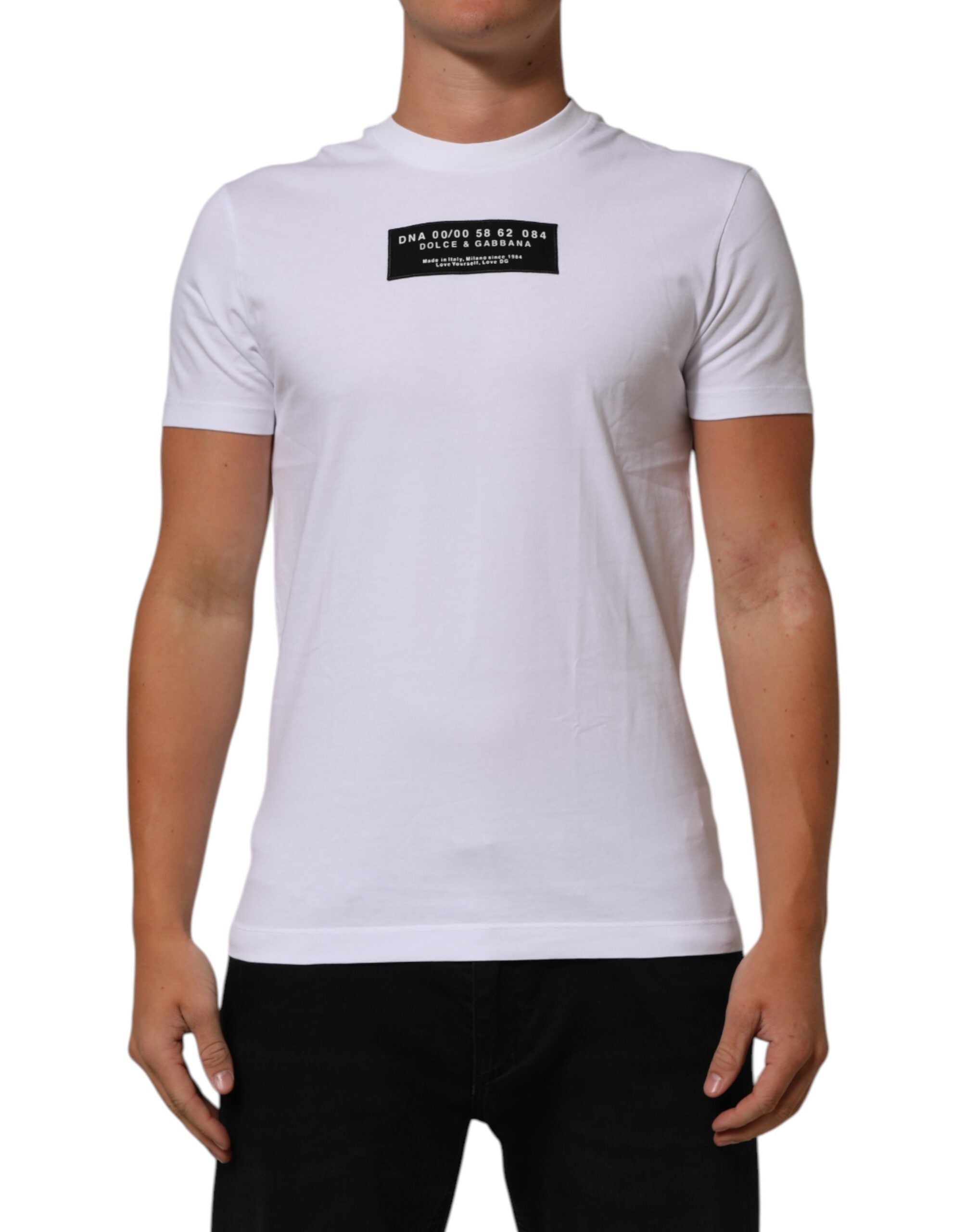 Dolce & Gabbana Weißes T-Shirt mit Rundhalsausschnitt und Logodruck aus Baumwolle für Männer-1