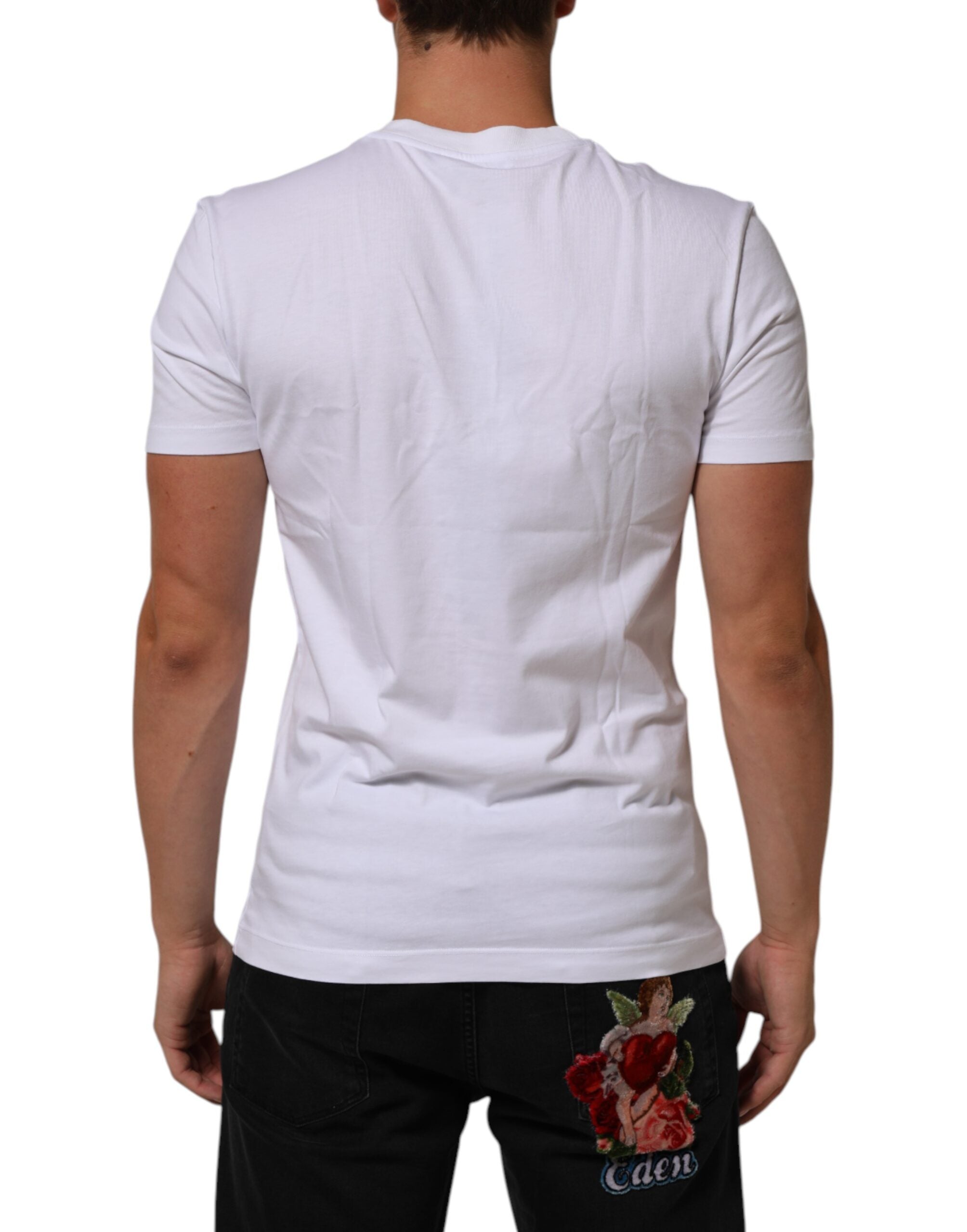 Dolce & Gabbana Weißes T-Shirt mit Rundhalsausschnitt und Logodruck aus Baumwolle für Männer-4