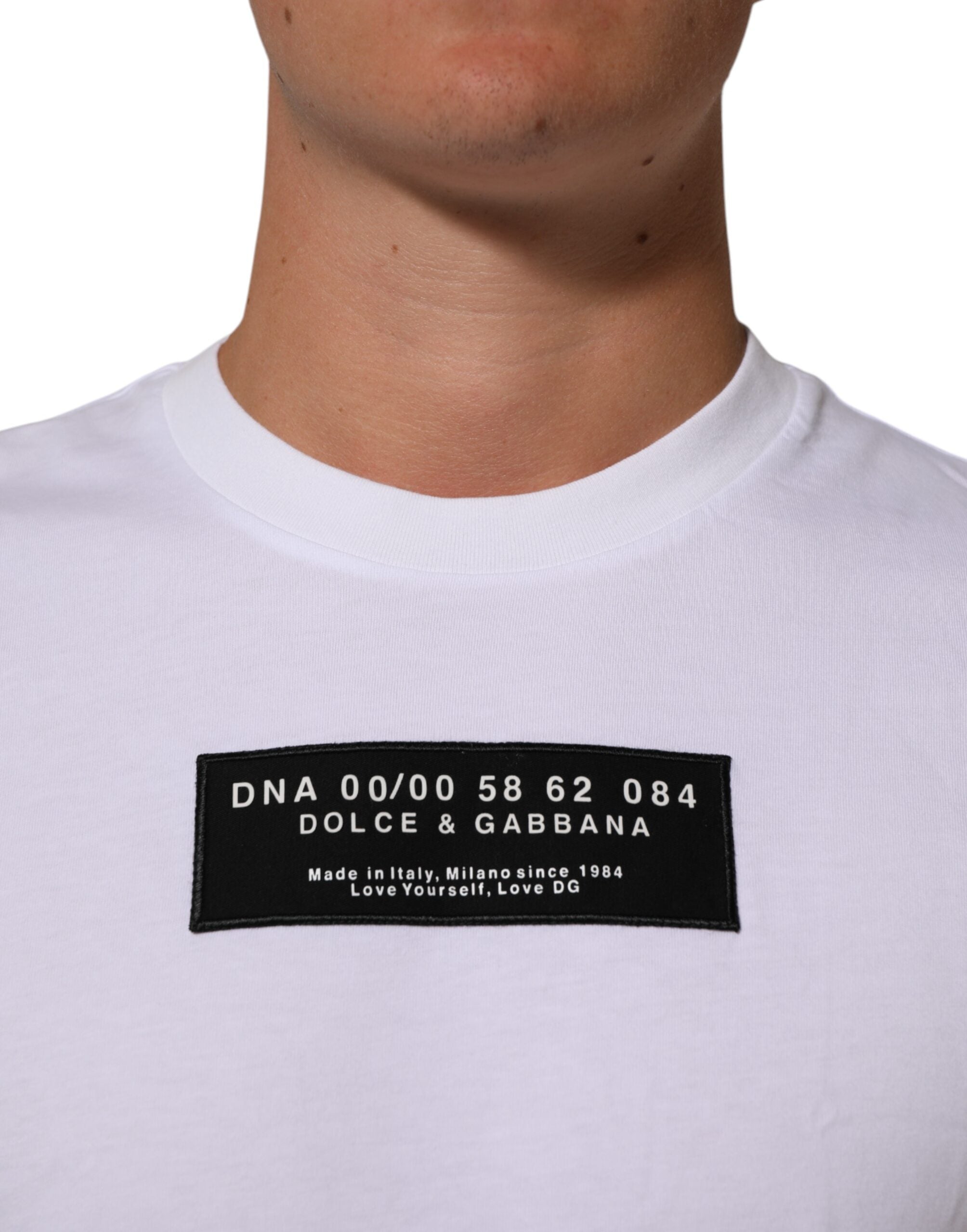 Dolce & Gabbana Weißes T-Shirt mit Rundhalsausschnitt und Logodruck aus Baumwolle für Männer-5