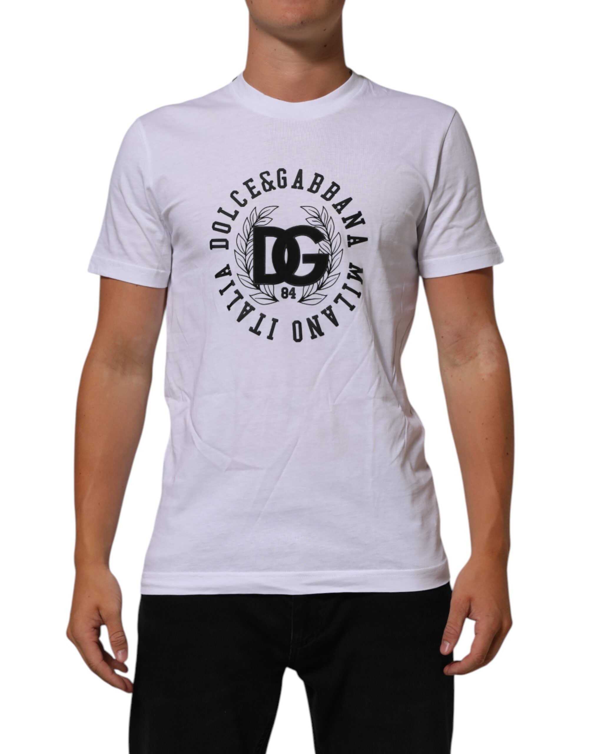 Dolce & Gabbana white T-shirt with round neck and logo print, made of cotton-1
