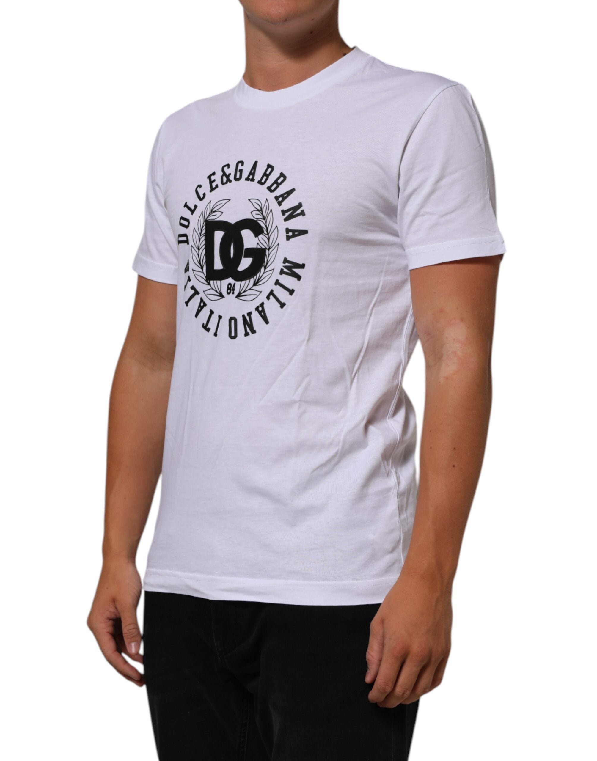 Dolce & Gabbana white T-shirt with round neck and logo print, made of cotton-3