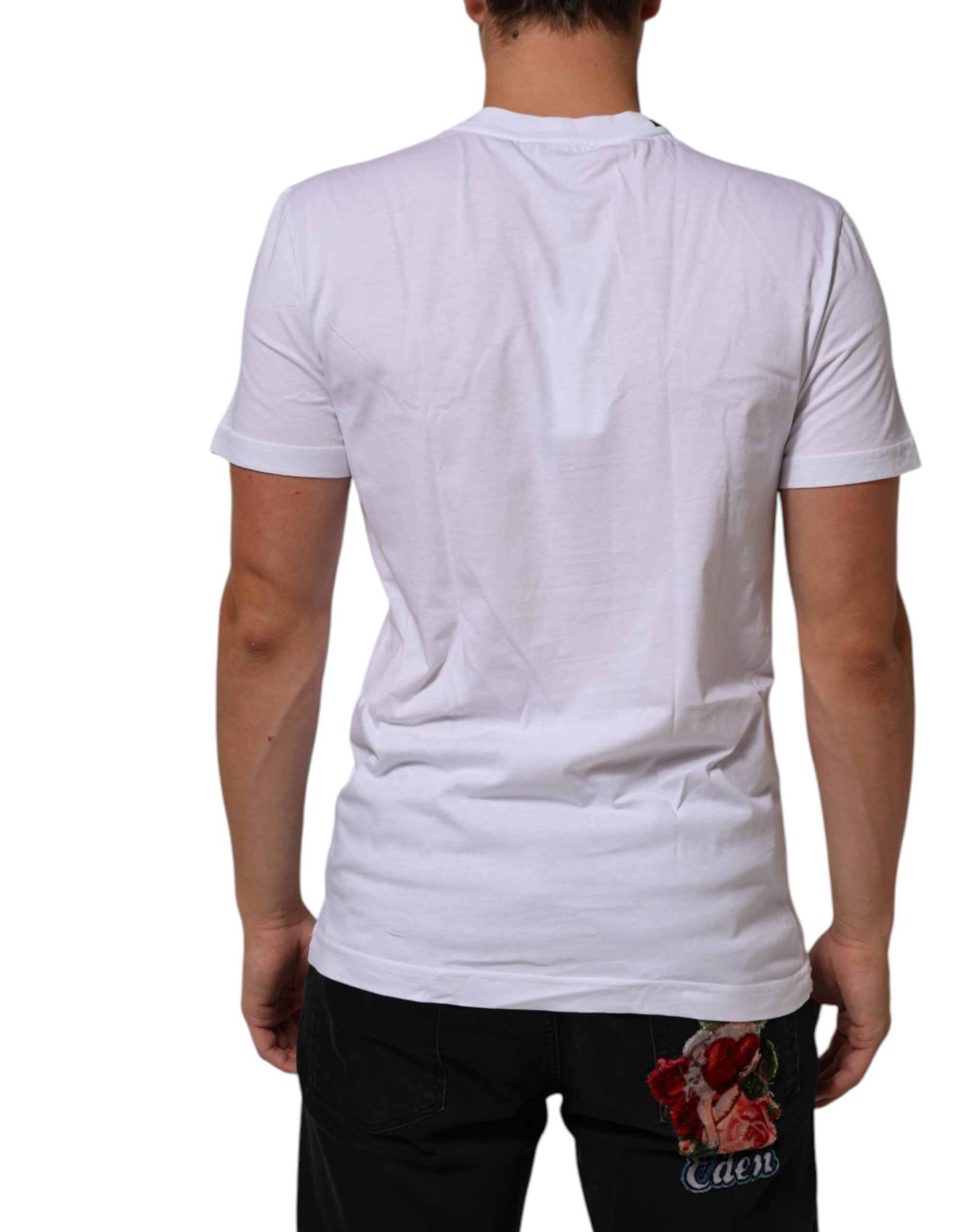 Dolce & Gabbana white T-shirt with round neck and logo print, made of cotton-4