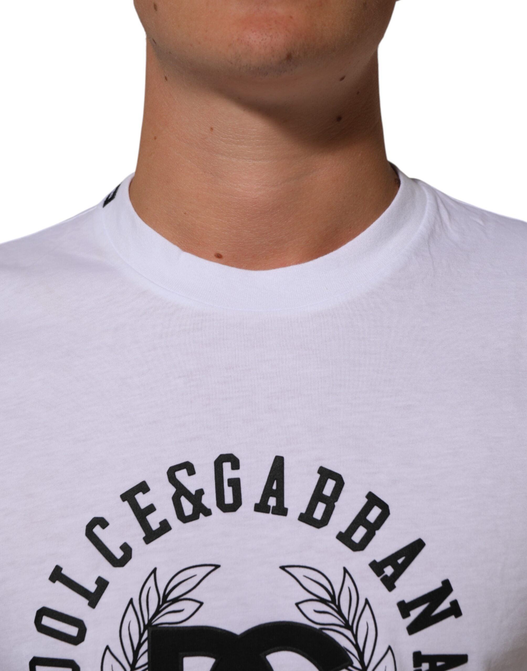 Dolce & Gabbana white T-shirt with round neck and logo print, made of cotton-5