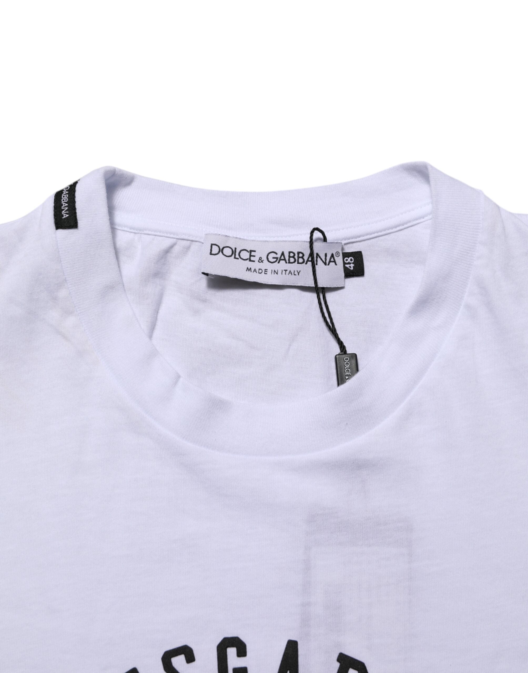 Dolce & Gabbana white T-shirt with round neck and logo print, made of cotton-7