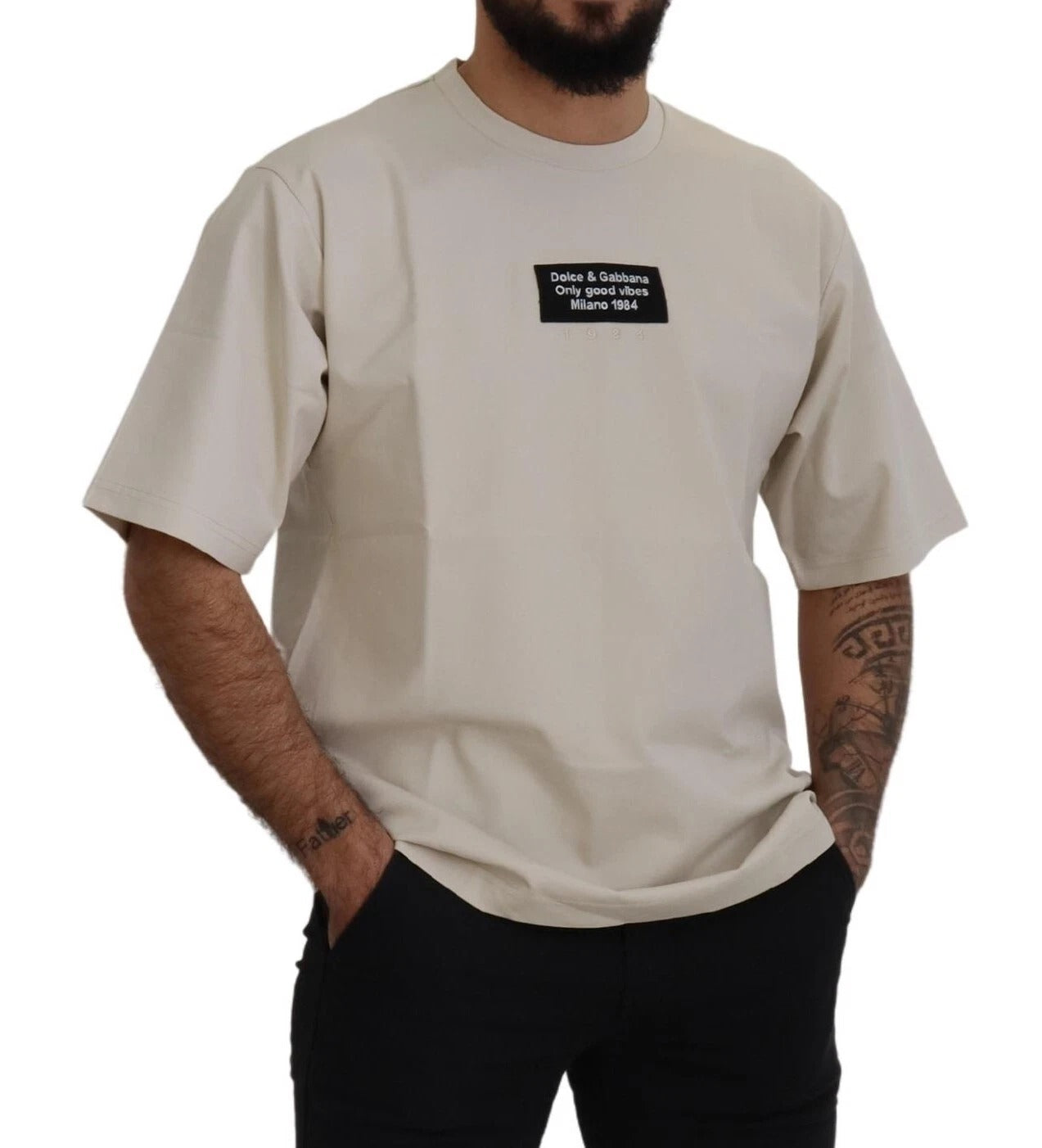 Dolce & Gabbana Ivory Cotton Ivory Printed Crew Neck-2