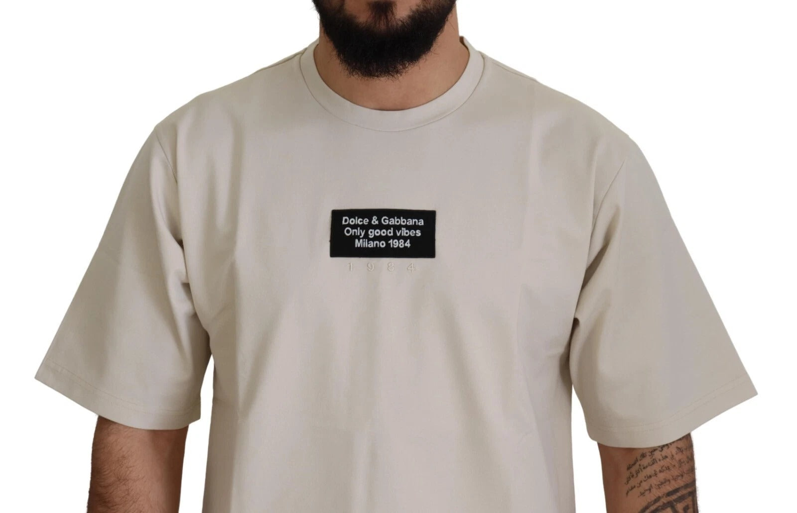 Dolce & Gabbana Ivory Cotton Ivory Printed Crew Neck-3