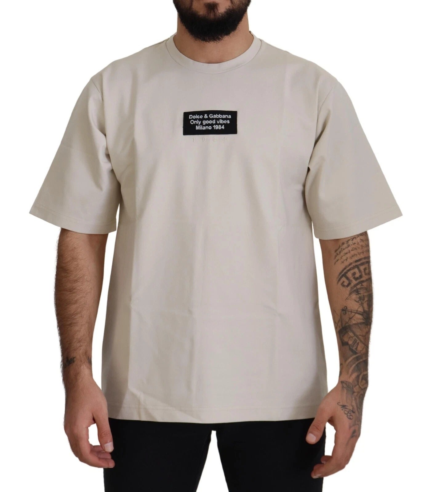 Dolce & Gabbana Ivory Cotton Ivory Printed Crew Neck-1