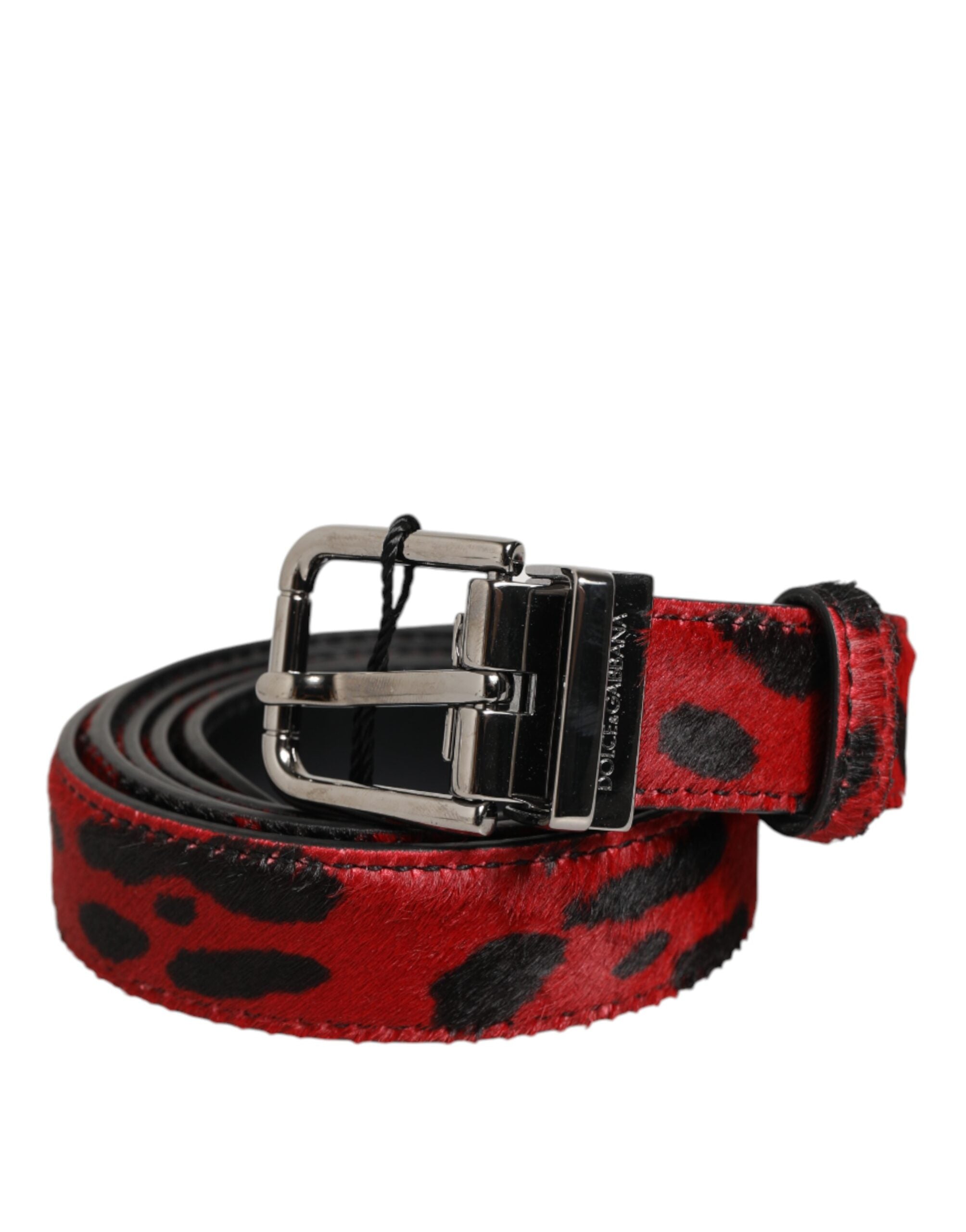 Dolce & Gabbana Rot Schwarz Pony Leder Metallschnalle Männer Gürtel-1