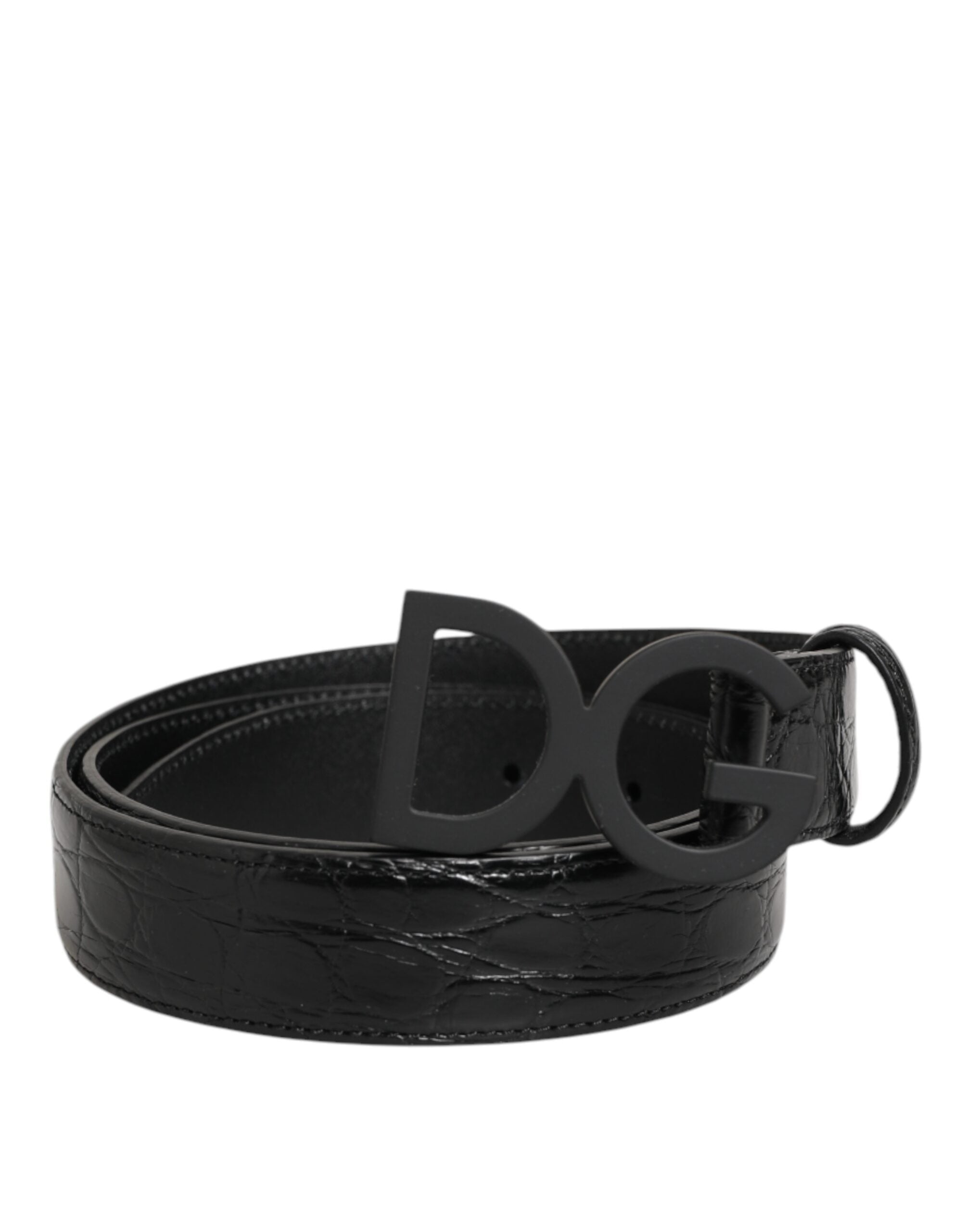 Dolce & Gabbana Black Exotic Leather Belt with Metal Logo Buckle