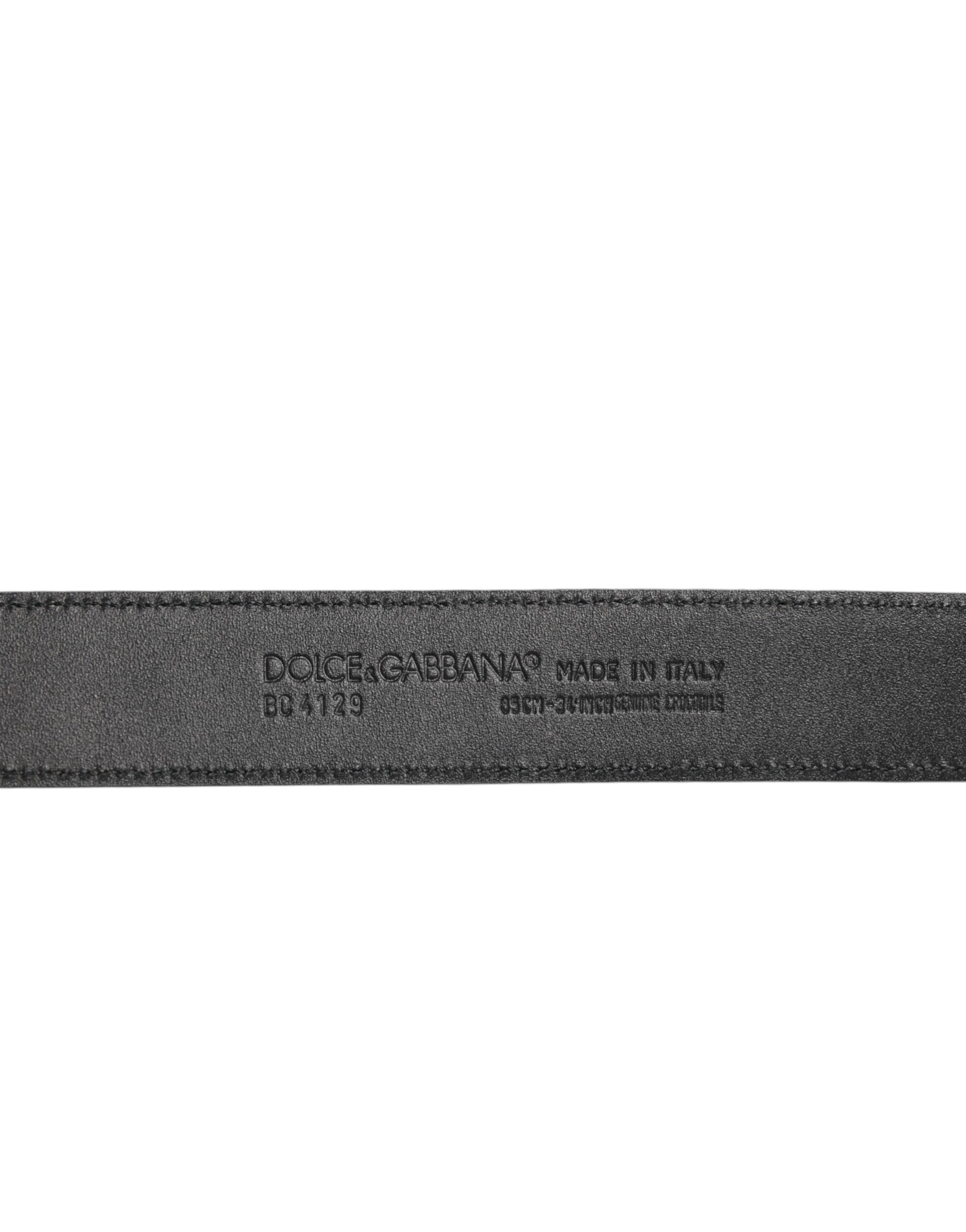 Cinturón de piel exótica negra Dolce & Gabbana con hebilla metálica con el logotipo-4