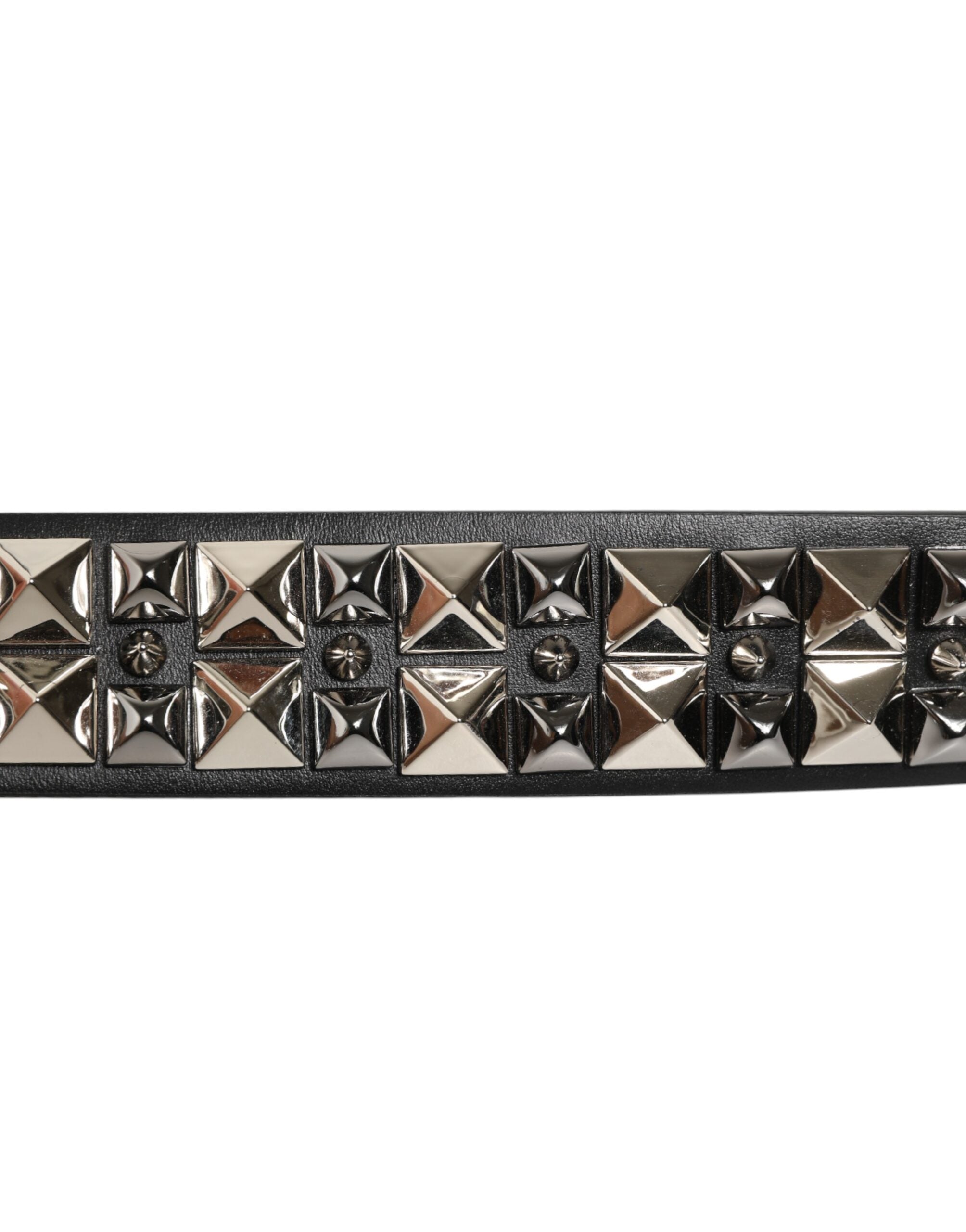 Dolce & Gabbana Black Calfskin Studded Belt with Silver Buckle-5