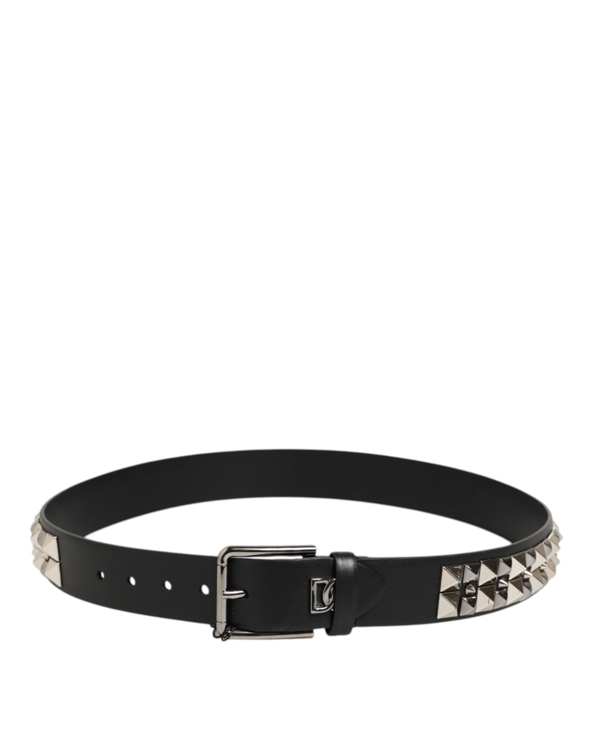 Dolce & Gabbana Black Calfskin Studded Belt with Silver Buckle-6