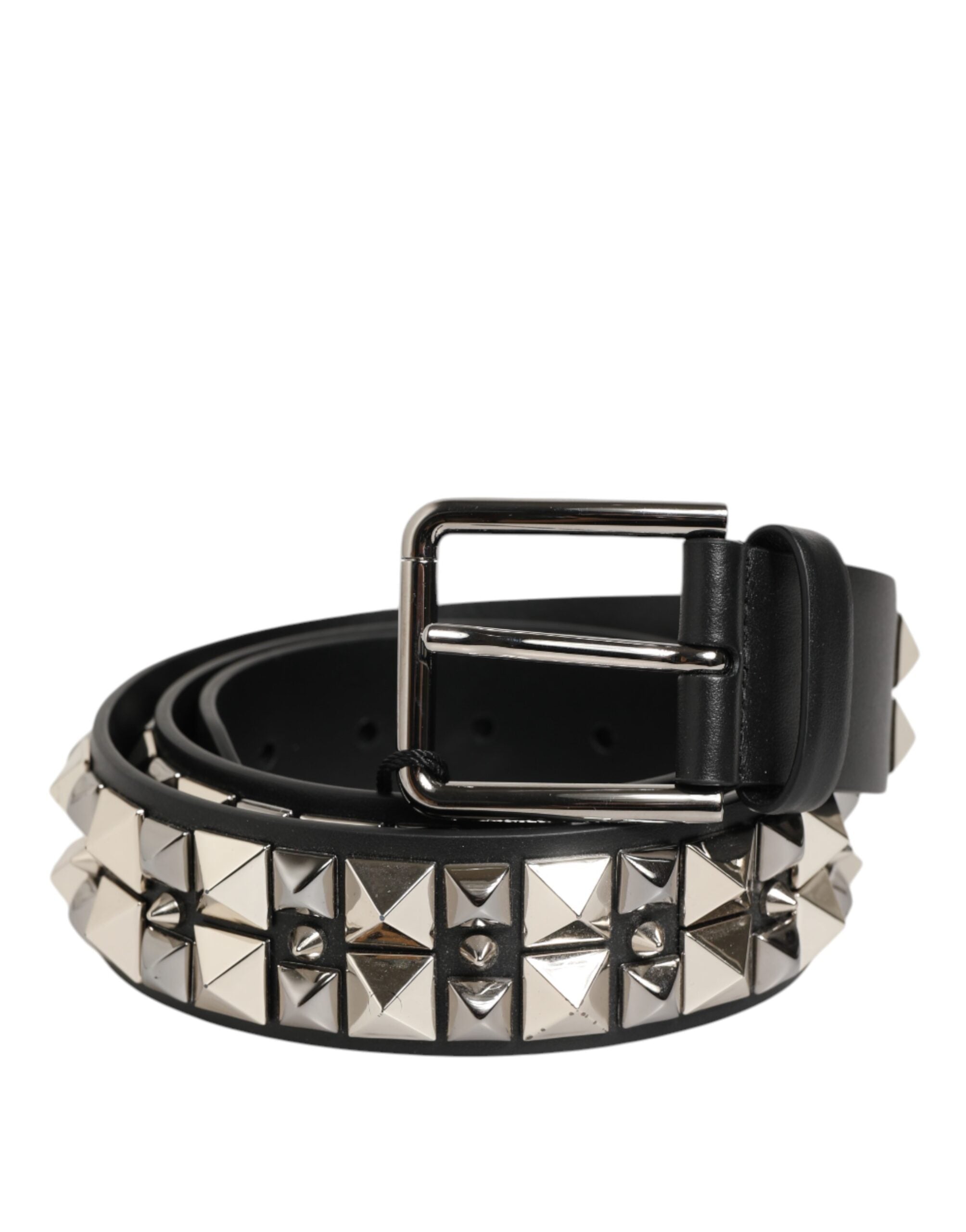 Dolce & Gabbana Black Calfskin Studded Belt with Silver Buckle-2