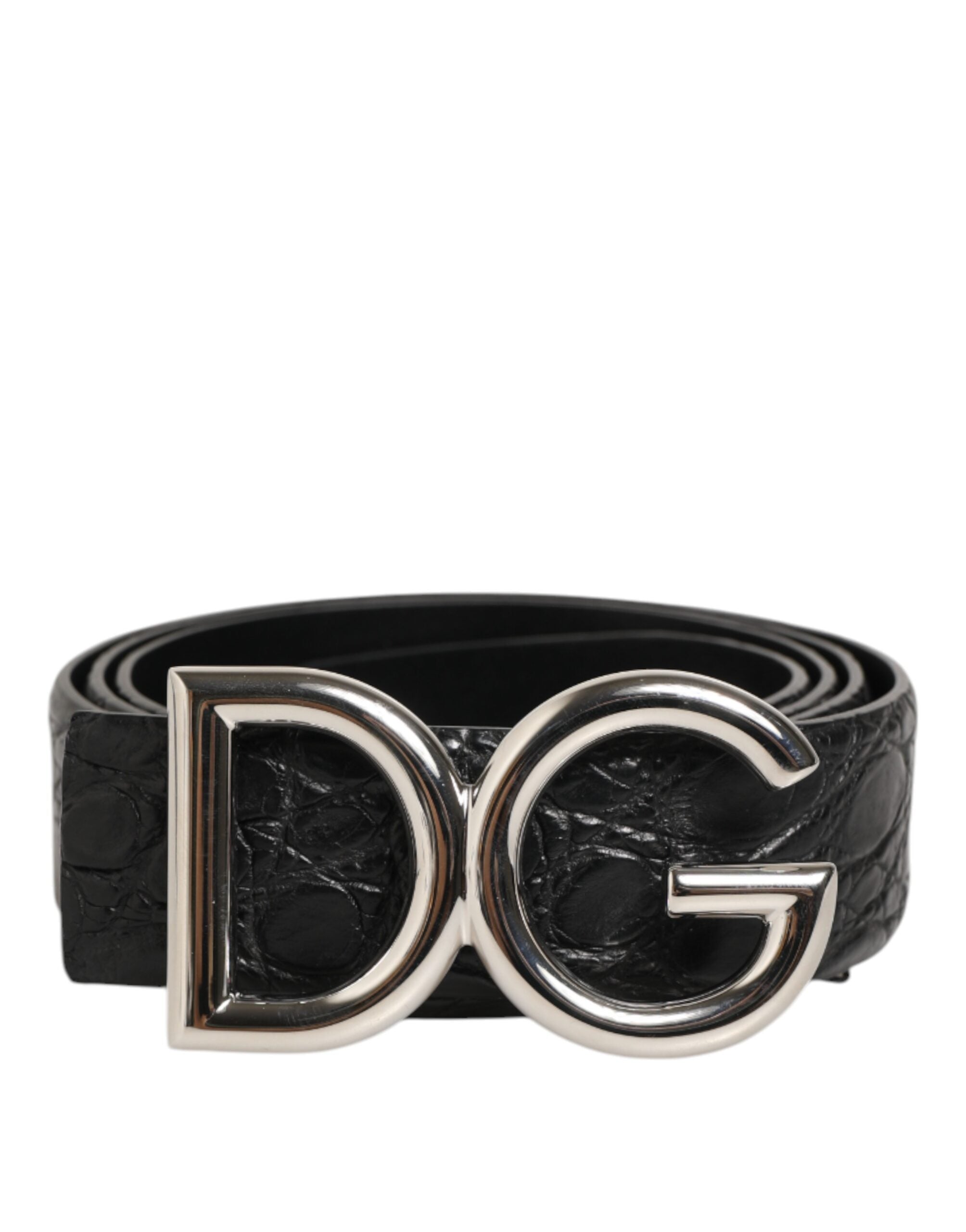 Dolce & Gabbana Black Exotic Leather DG Logo Buckle Belt-2